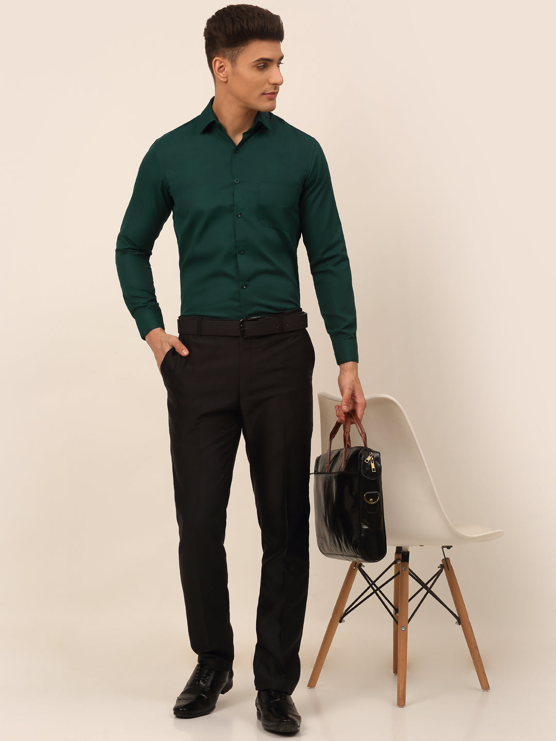 Men's Green Formal Solid Shirts - Taantav