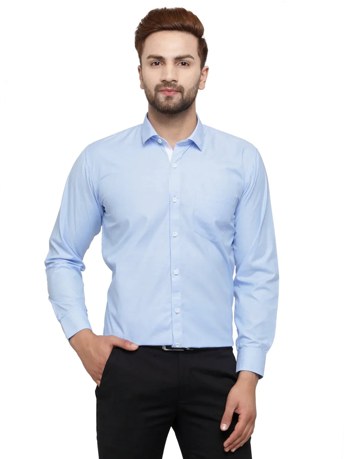 Men's Blue Formal Shirt with white detailing - Taantav