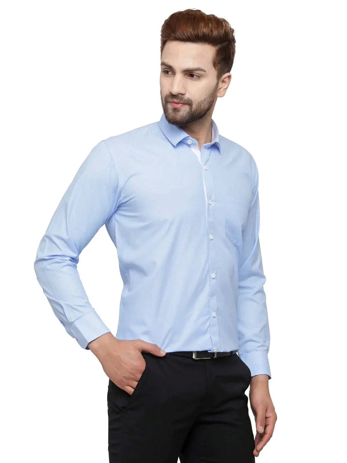 Men's Blue Formal Shirt with white detailing - Taantav