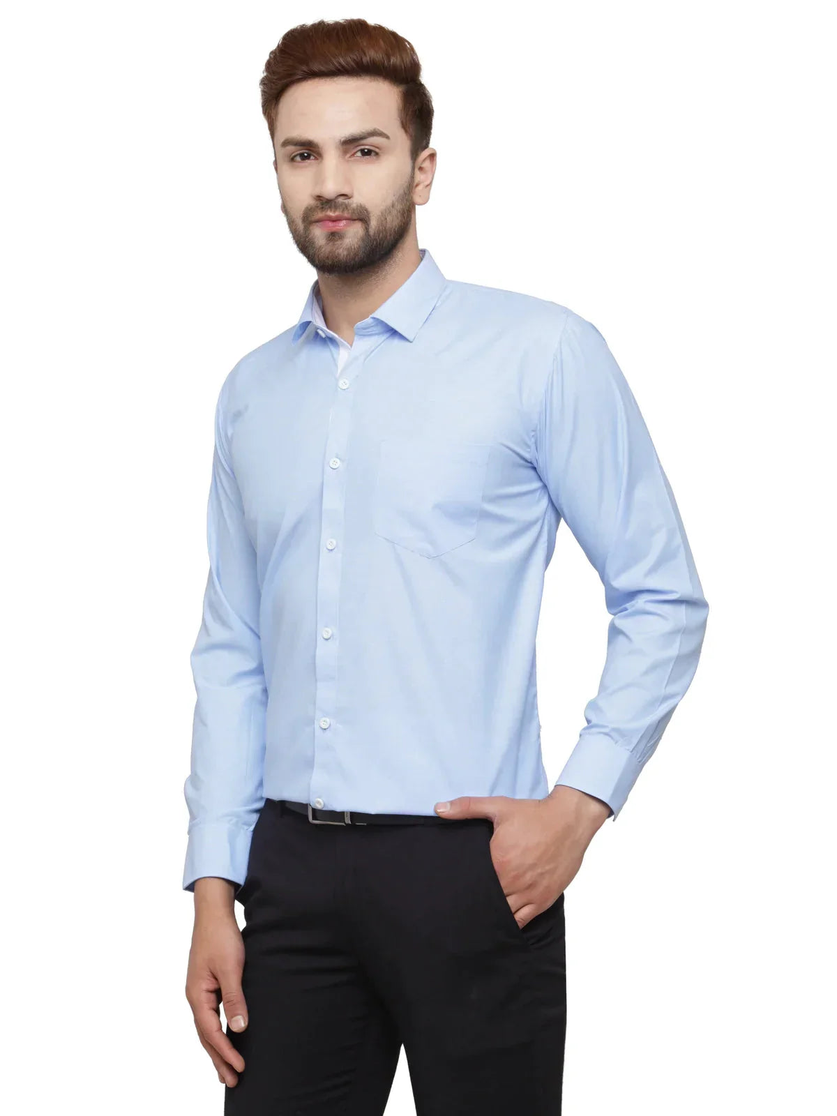 Men's Blue Formal Shirt with white detailing - Taantav