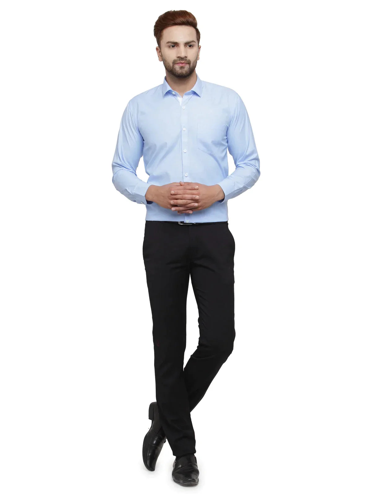 Men's Blue Formal Shirt with white detailing - Taantav