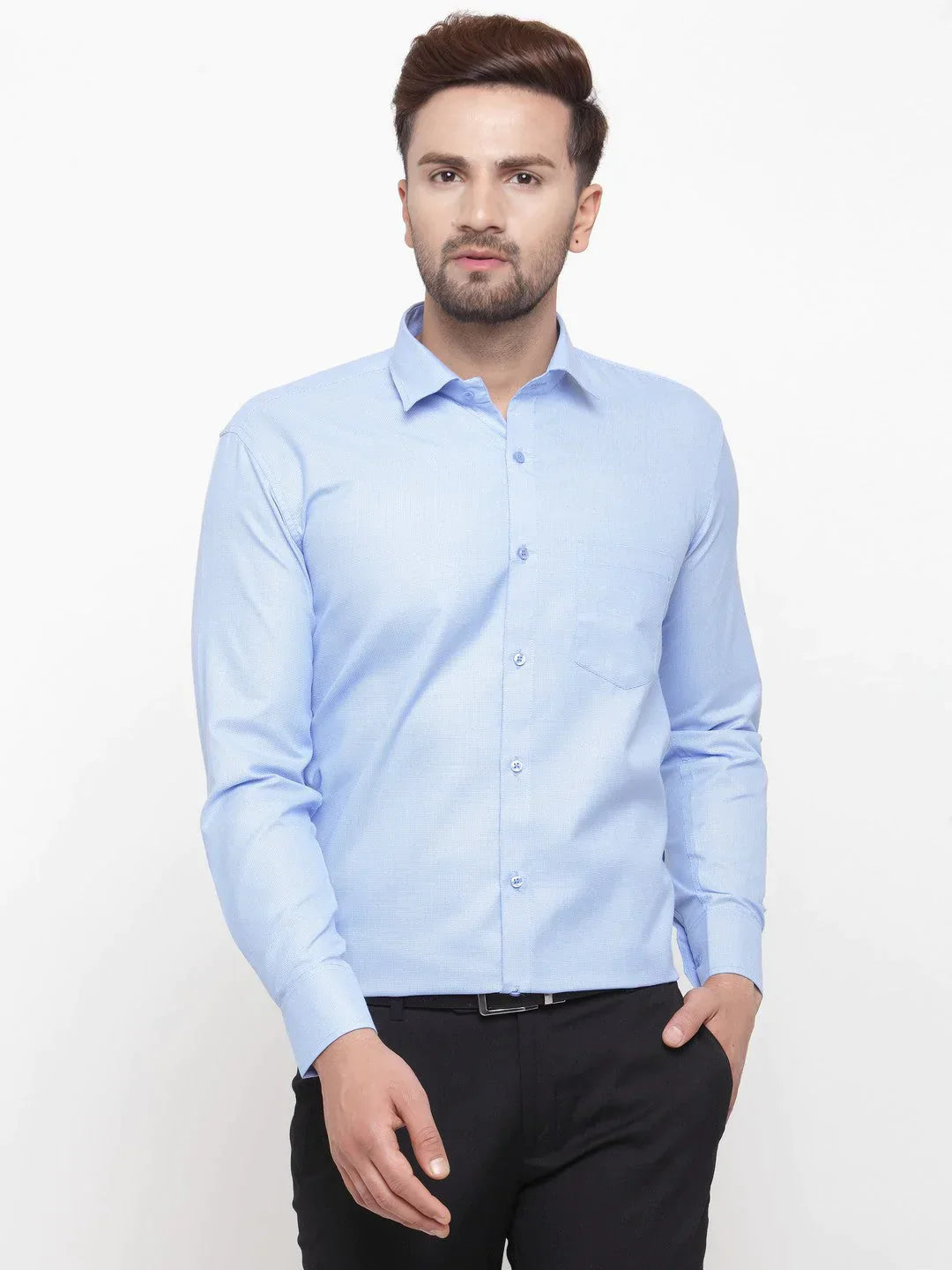 Men's Blue Cotton Geometric Formal Shirts - Taantav