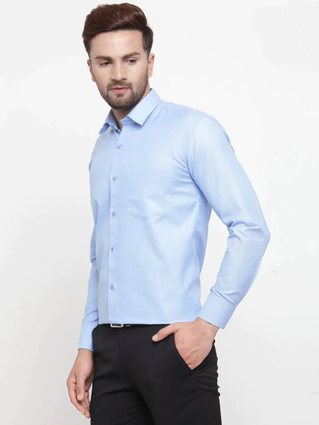 Men's Blue Cotton Geometric Formal Shirts - Taantav