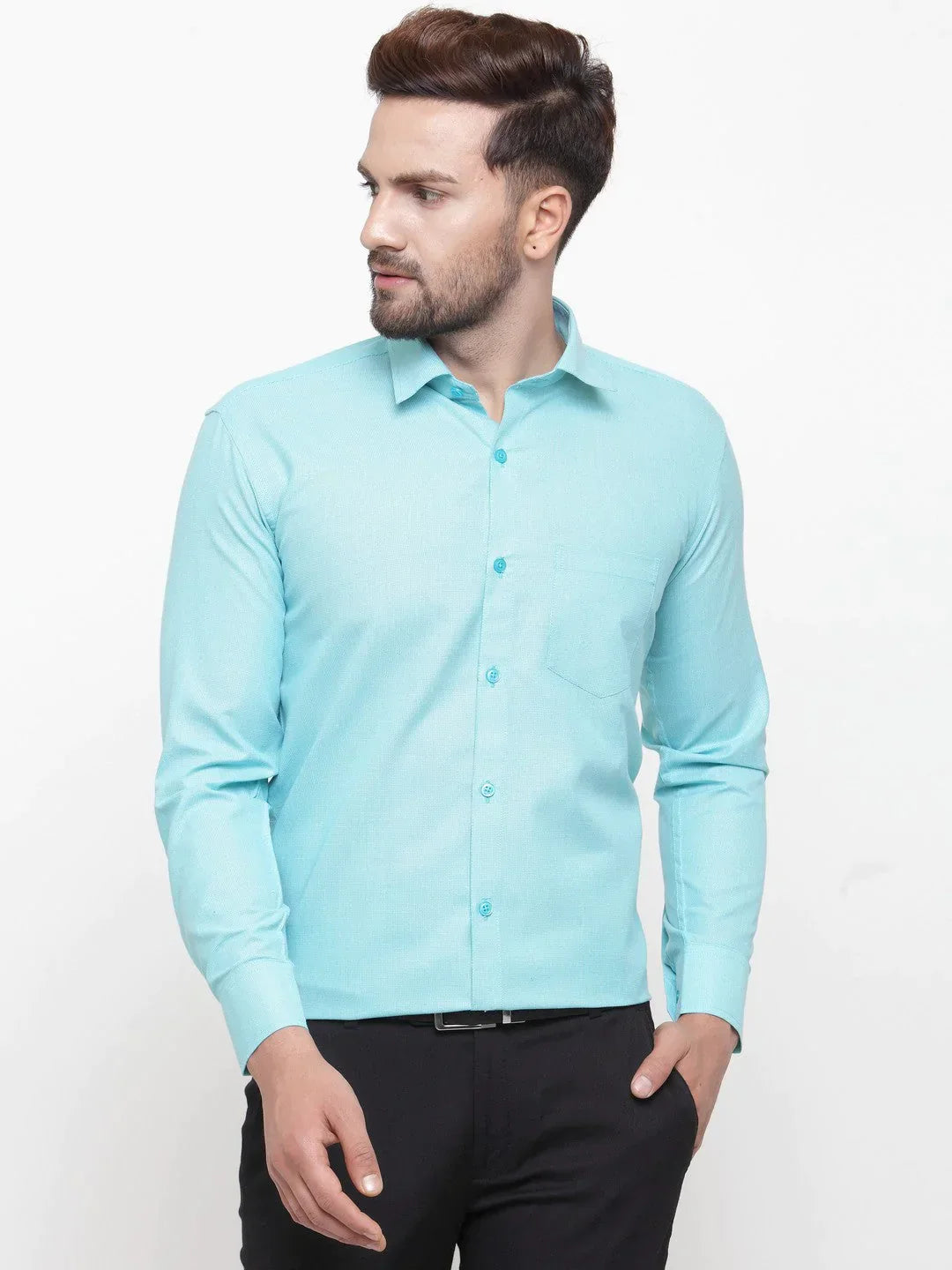 Men's Green Cotton Geometric Formal Shirts - Taantav