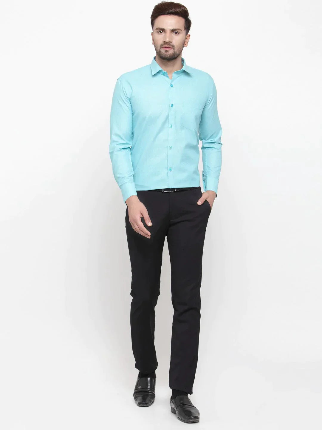 Men's Green Cotton Geometric Formal Shirts - Taantav