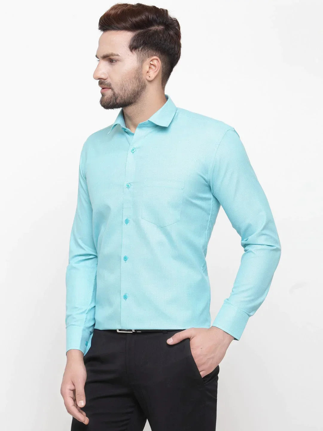 Men's Green Cotton Geometric Formal Shirts - Taantav