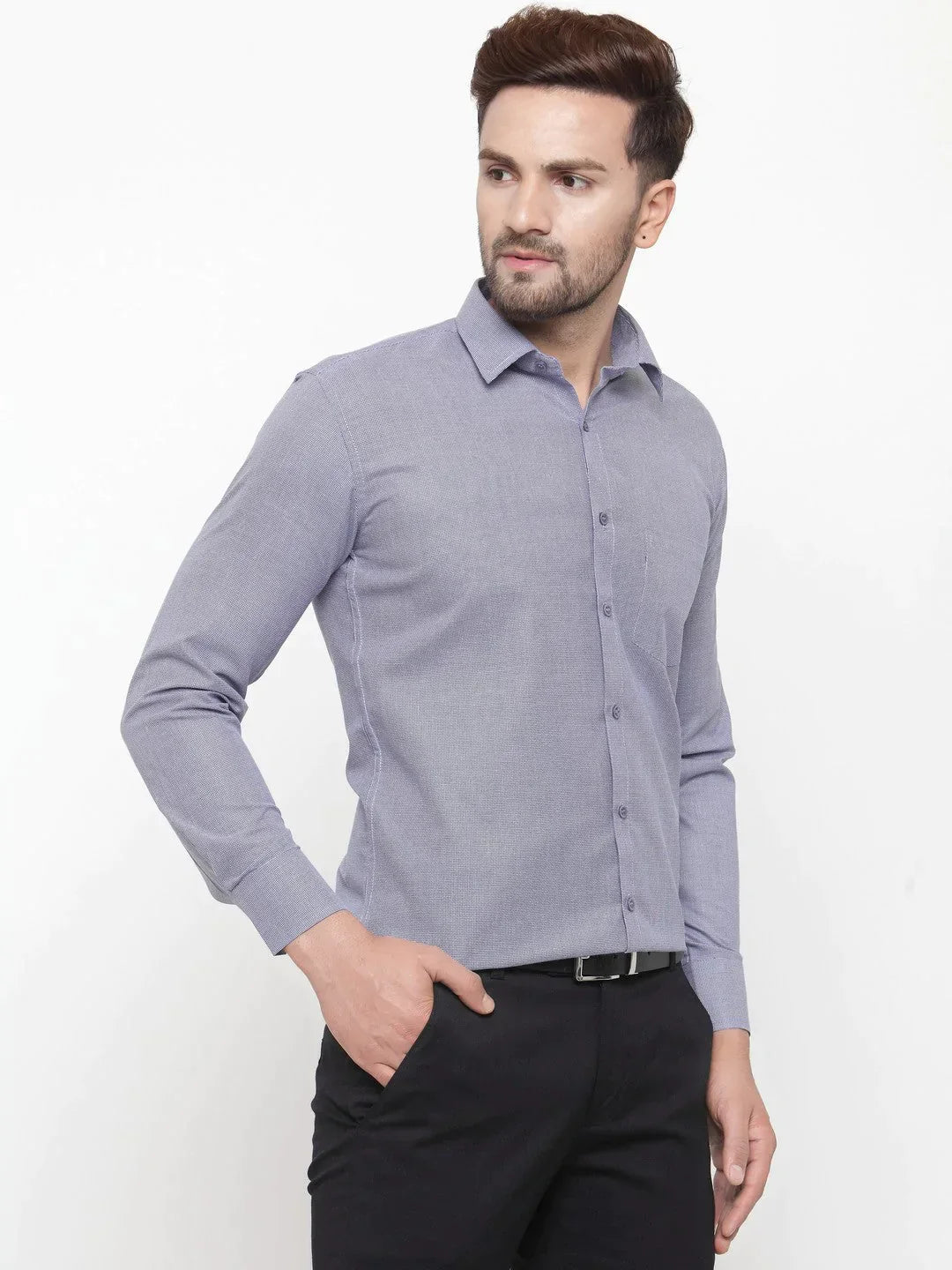 Men's Grey Cotton Geometric Formal Shirts - Taantav