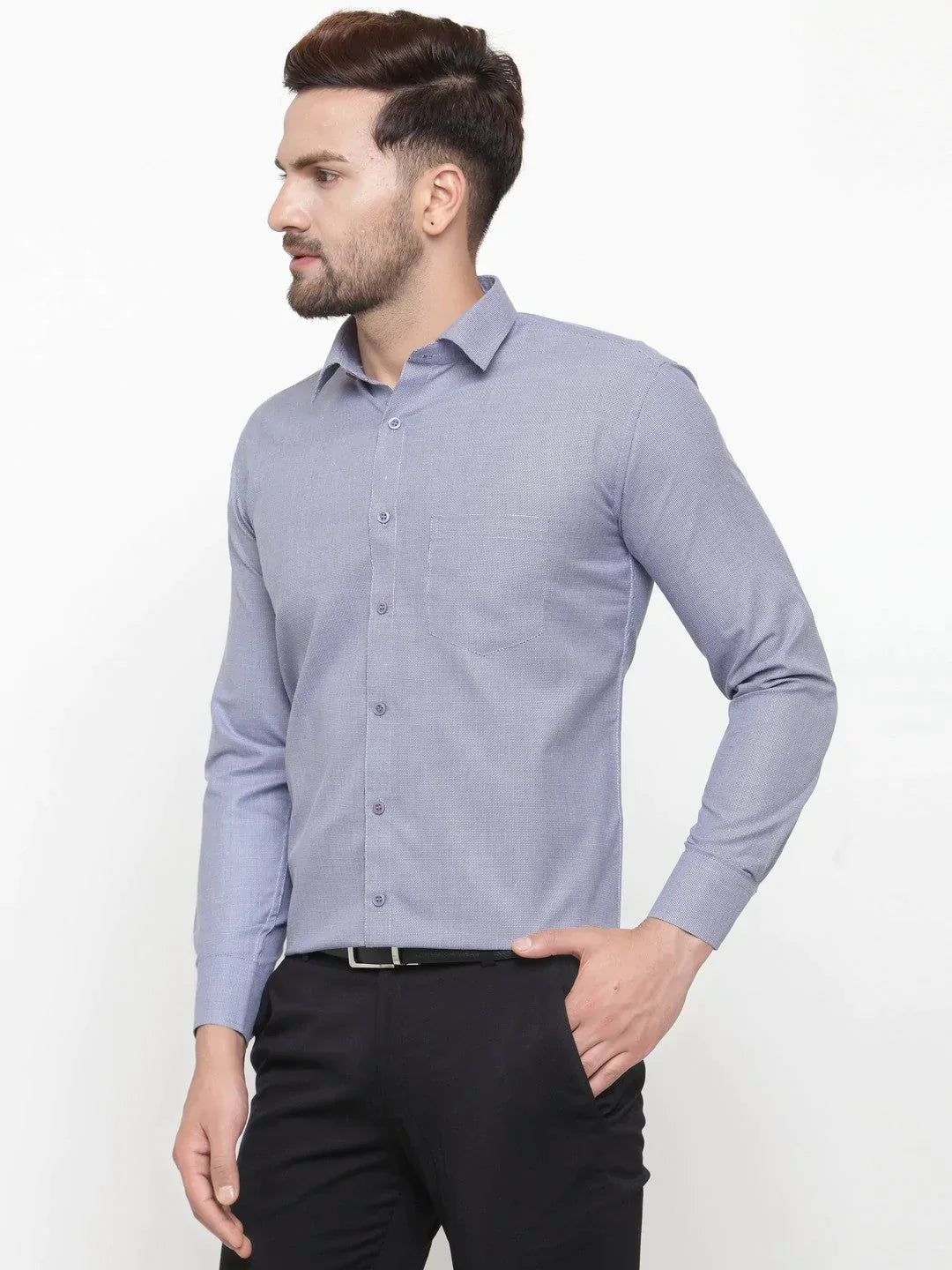 Men's Grey Cotton Geometric Formal Shirts - Taantav