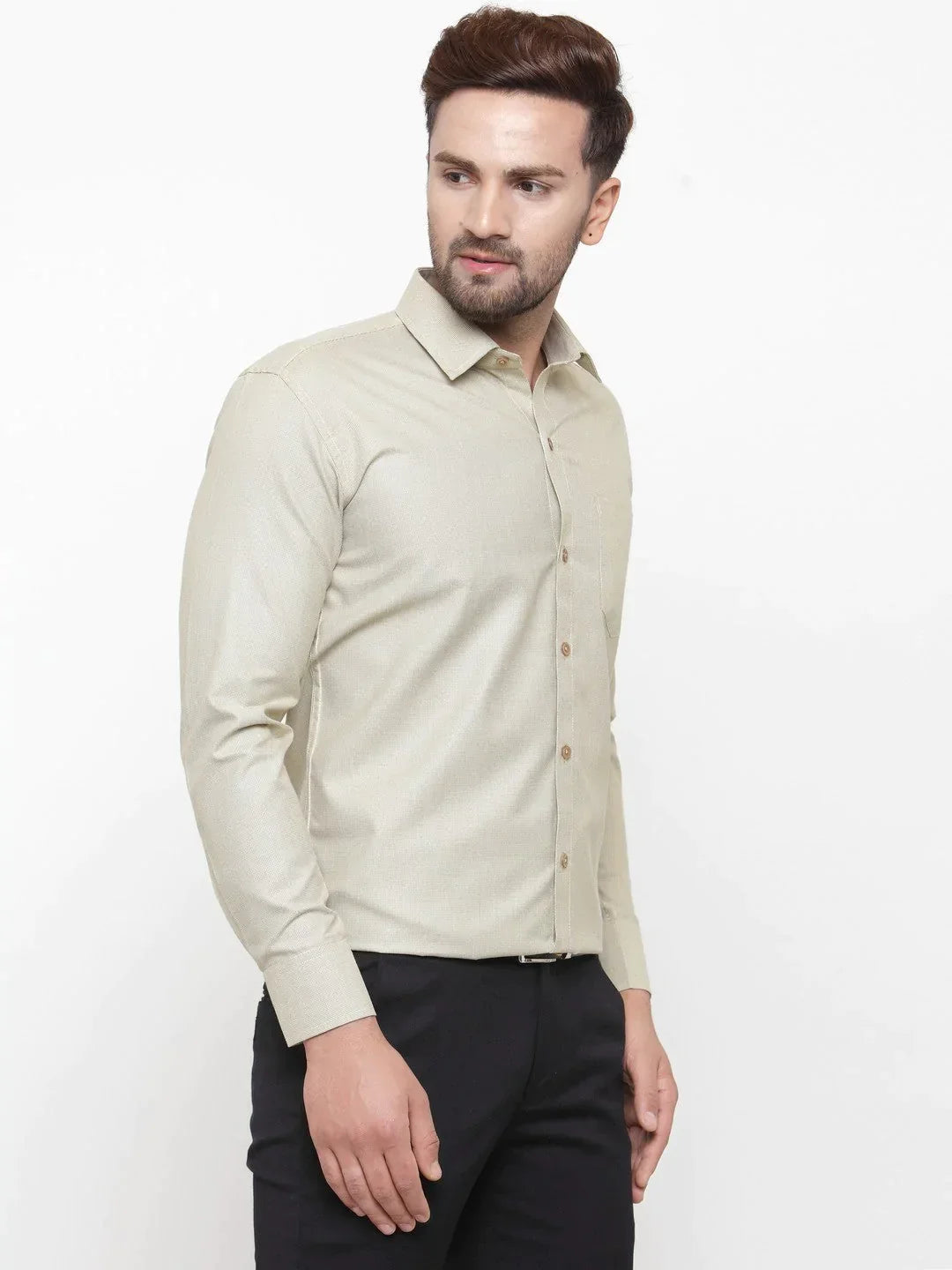 Men's Olive Cotton Geometric Formal Shirts - Taantav