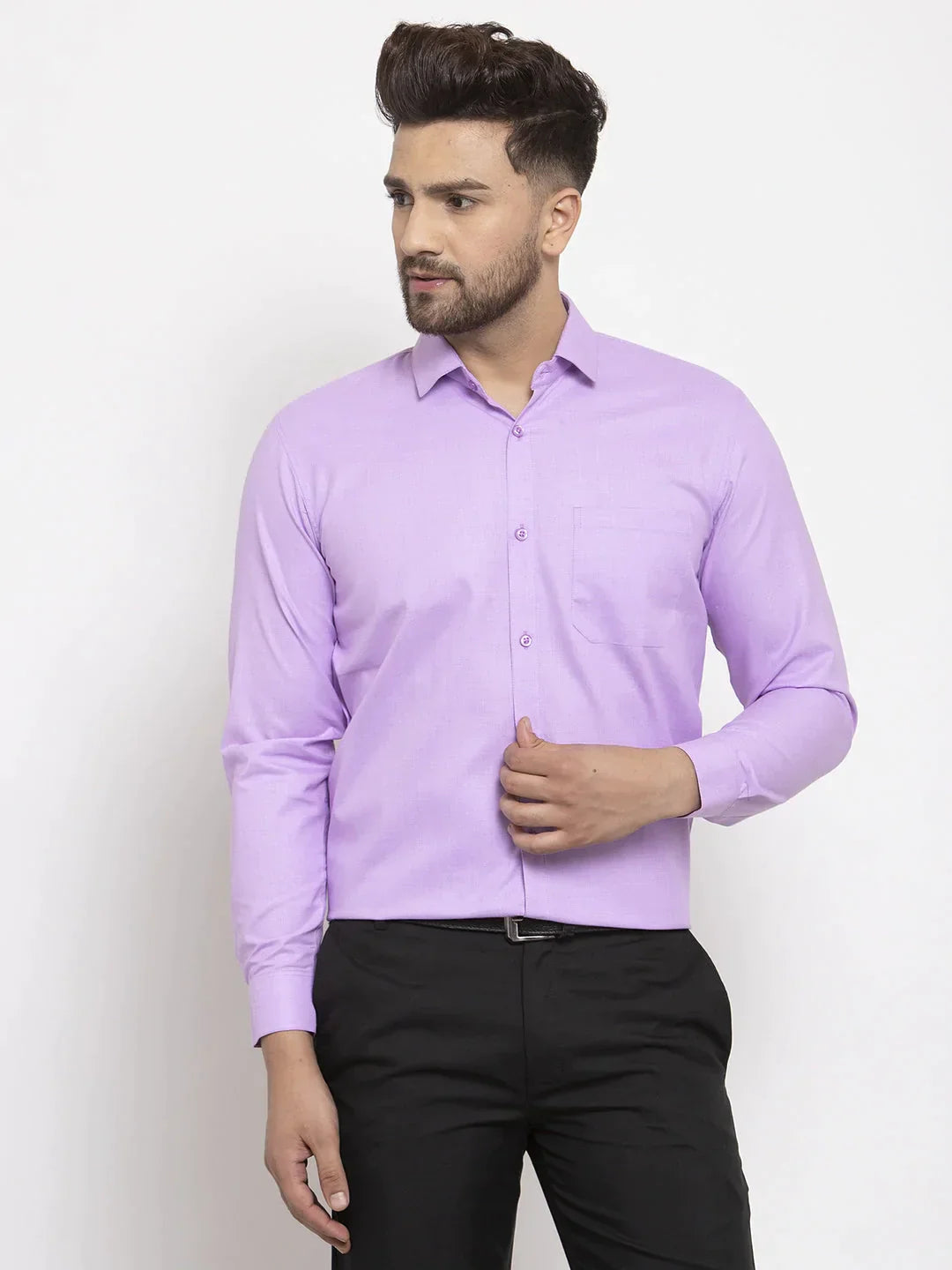 Men's Purple Cotton Geometric Formal Shirts - Taantav