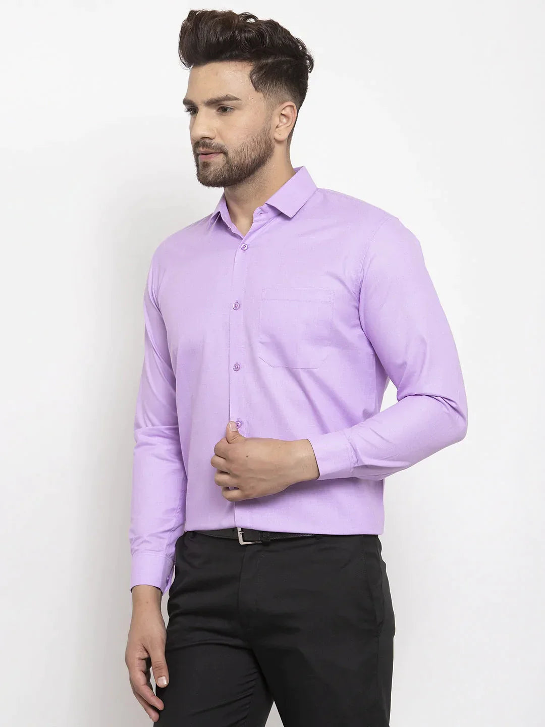 Men's Purple Cotton Geometric Formal Shirts - Taantav