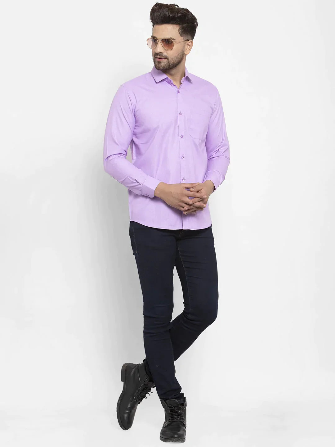 Men's Purple Cotton Geometric Formal Shirts - Taantav