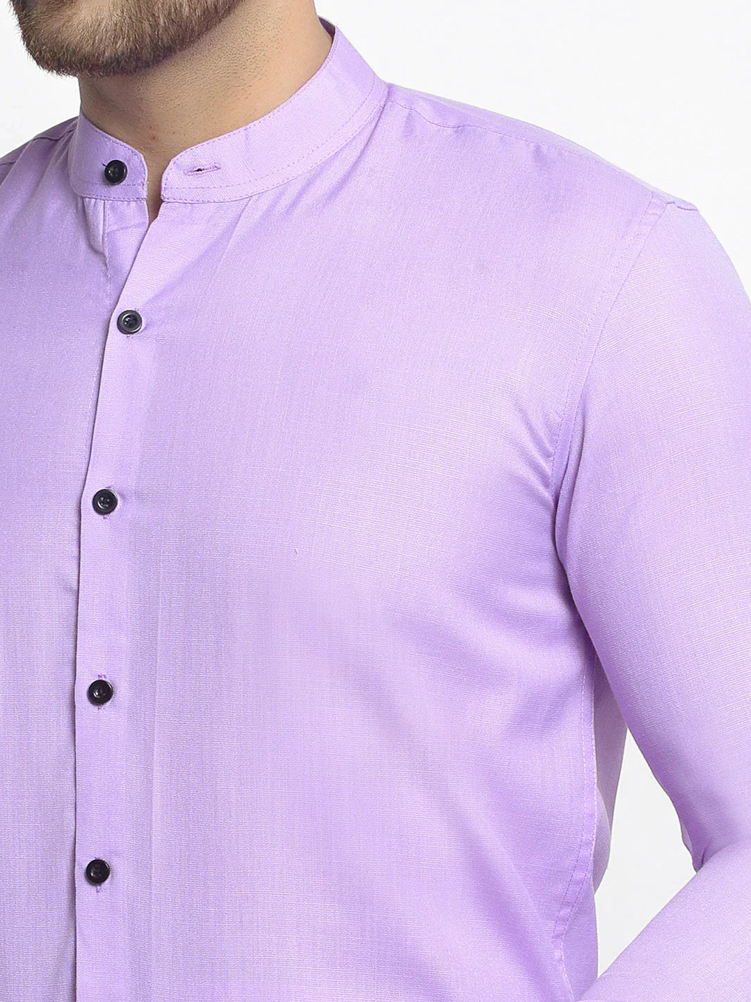 Men's Purple Cotton Solid Mandarin Collar Formal Shirts - Taantav