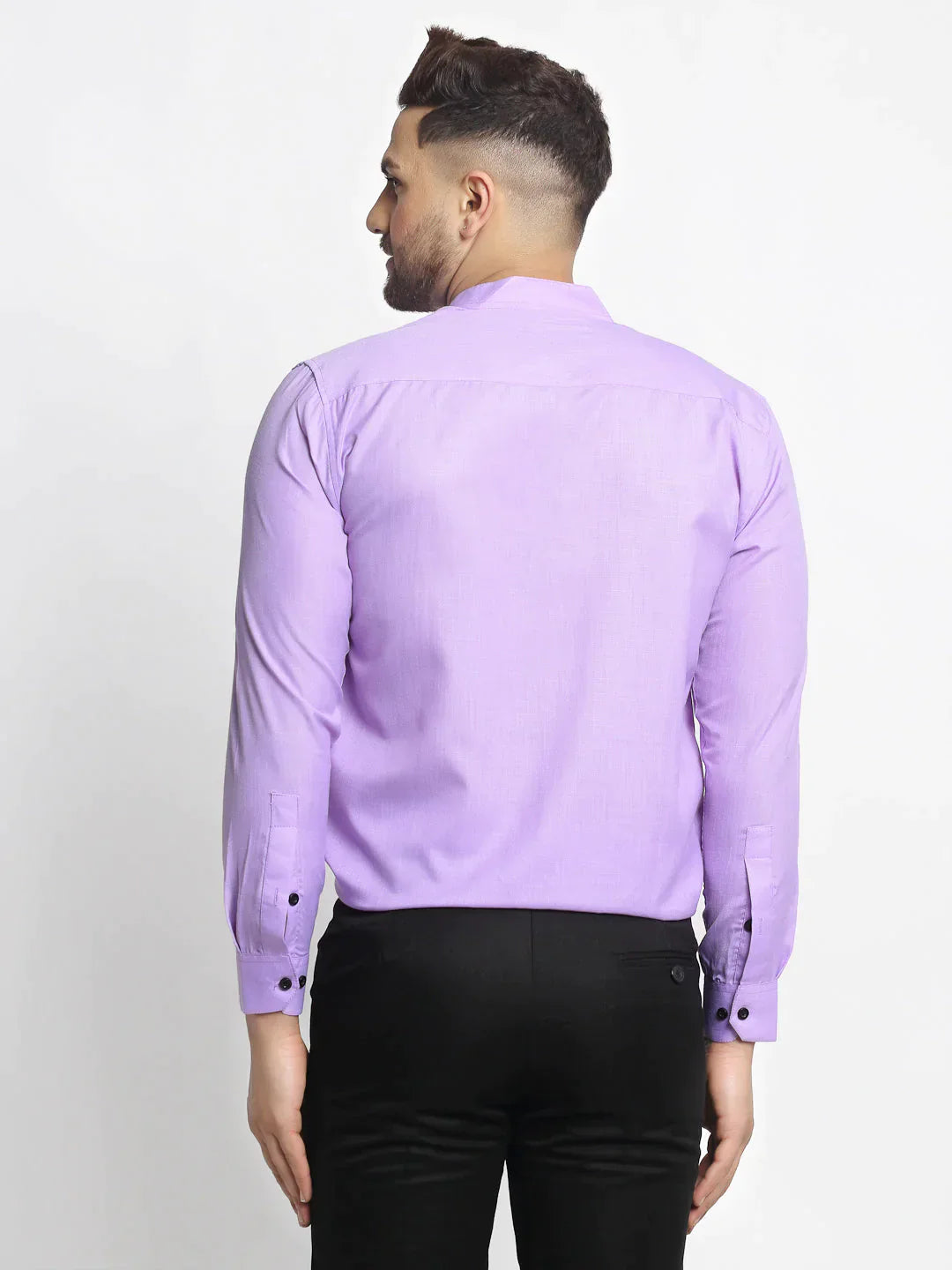 Men's Purple Cotton Solid Mandarin Collar Formal Shirts - Taantav