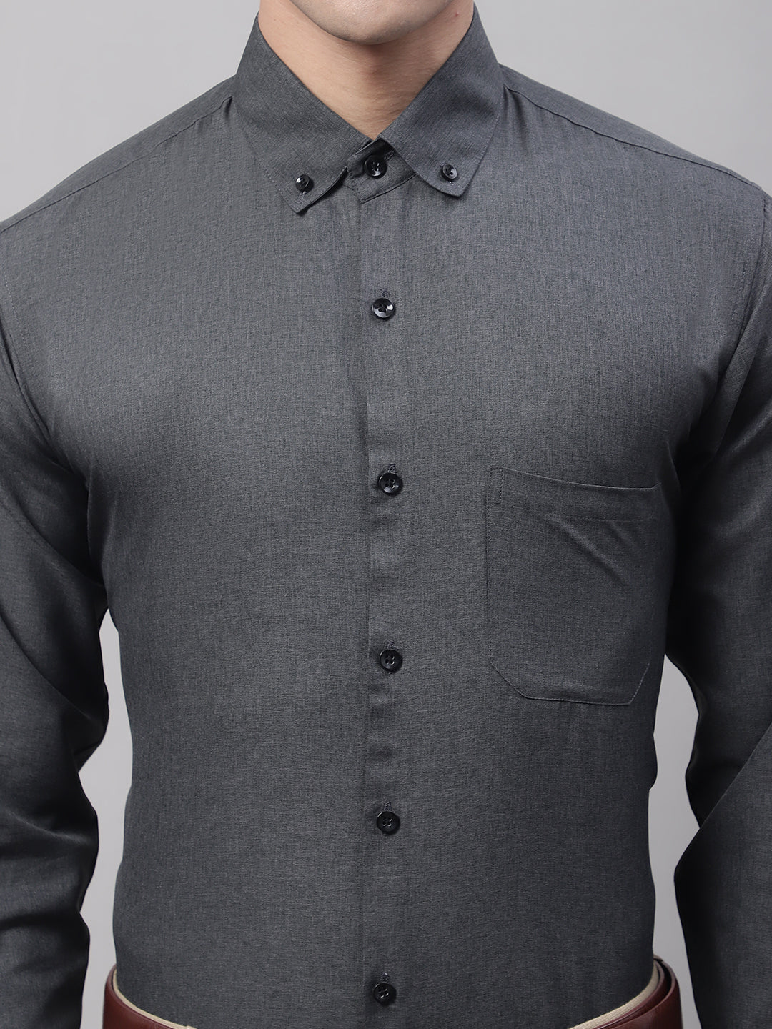 Men's Charcoal Cotton Solid Formal Shirt - Taantav