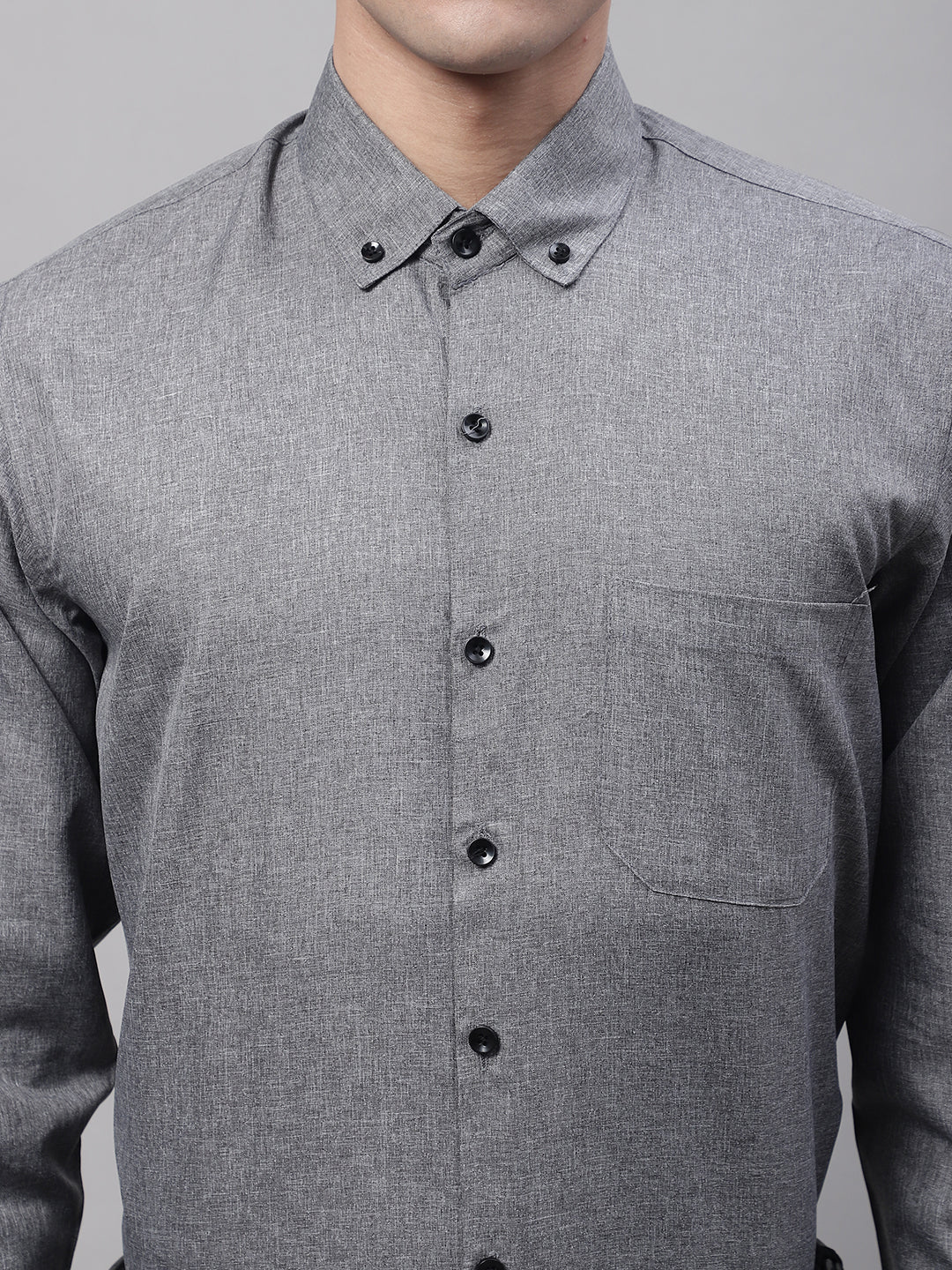 Men's Dark-Grey Cotton Solid Formal Shirt - Taantav