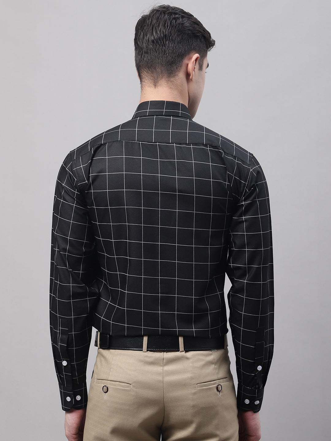 Men's Black Cotton Checked Formal Shirt - Taantav