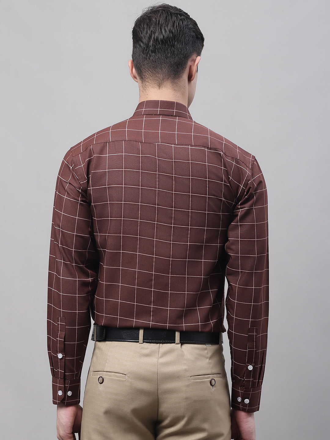 Men's Brown Cotton Checked Formal Shirt - Taantav