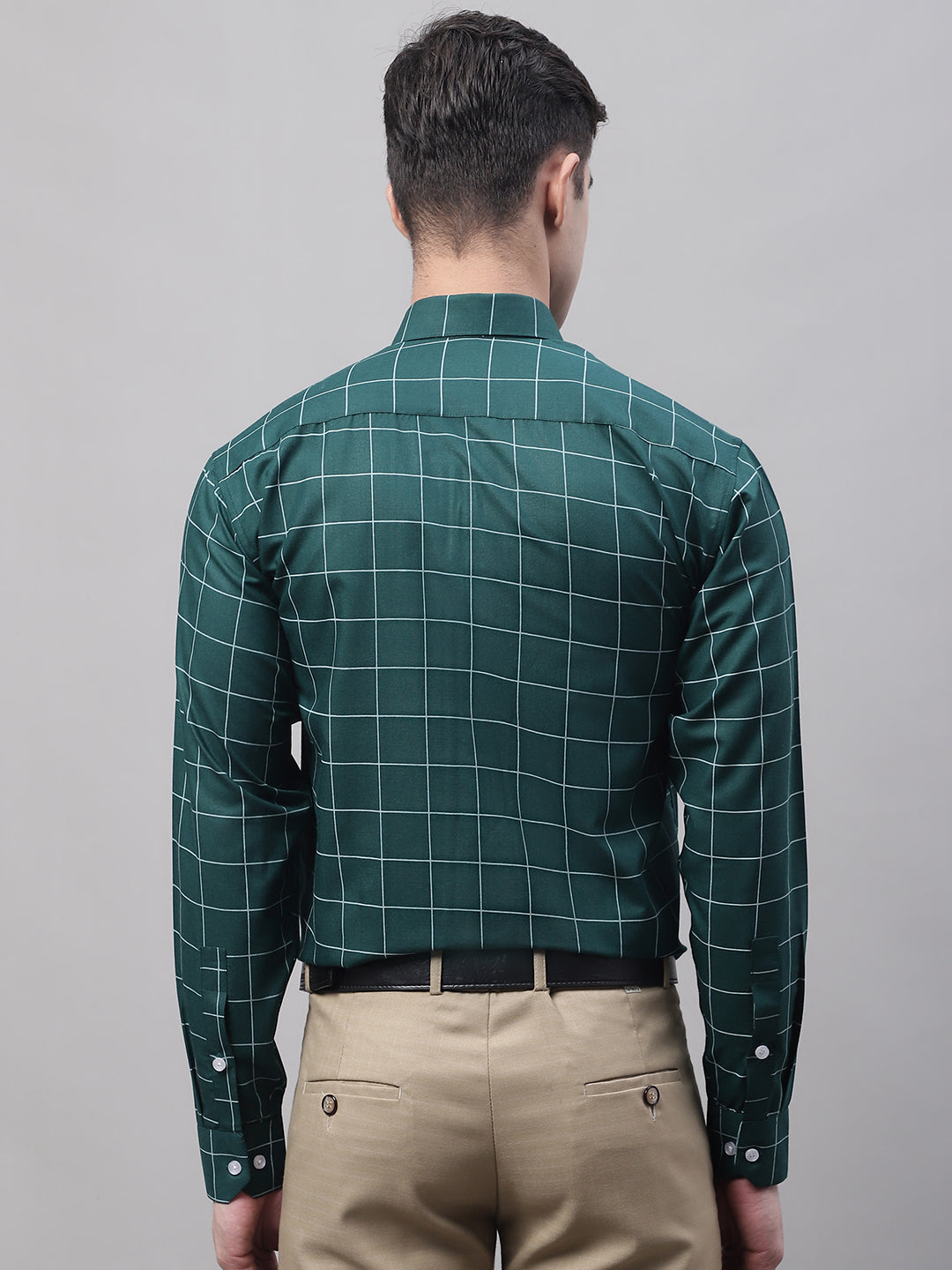 Men's Green Cotton Checked Formal Shirt - Taantav