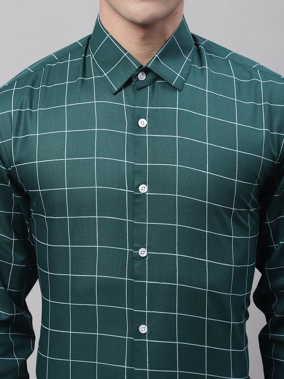 Men's Green Cotton Checked Formal Shirt - Taantav