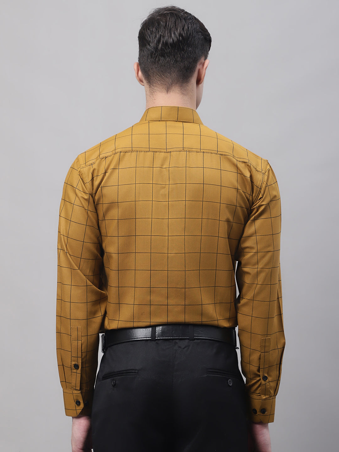 Men's Mustard Cotton Checked Formal Shirt - Taantav