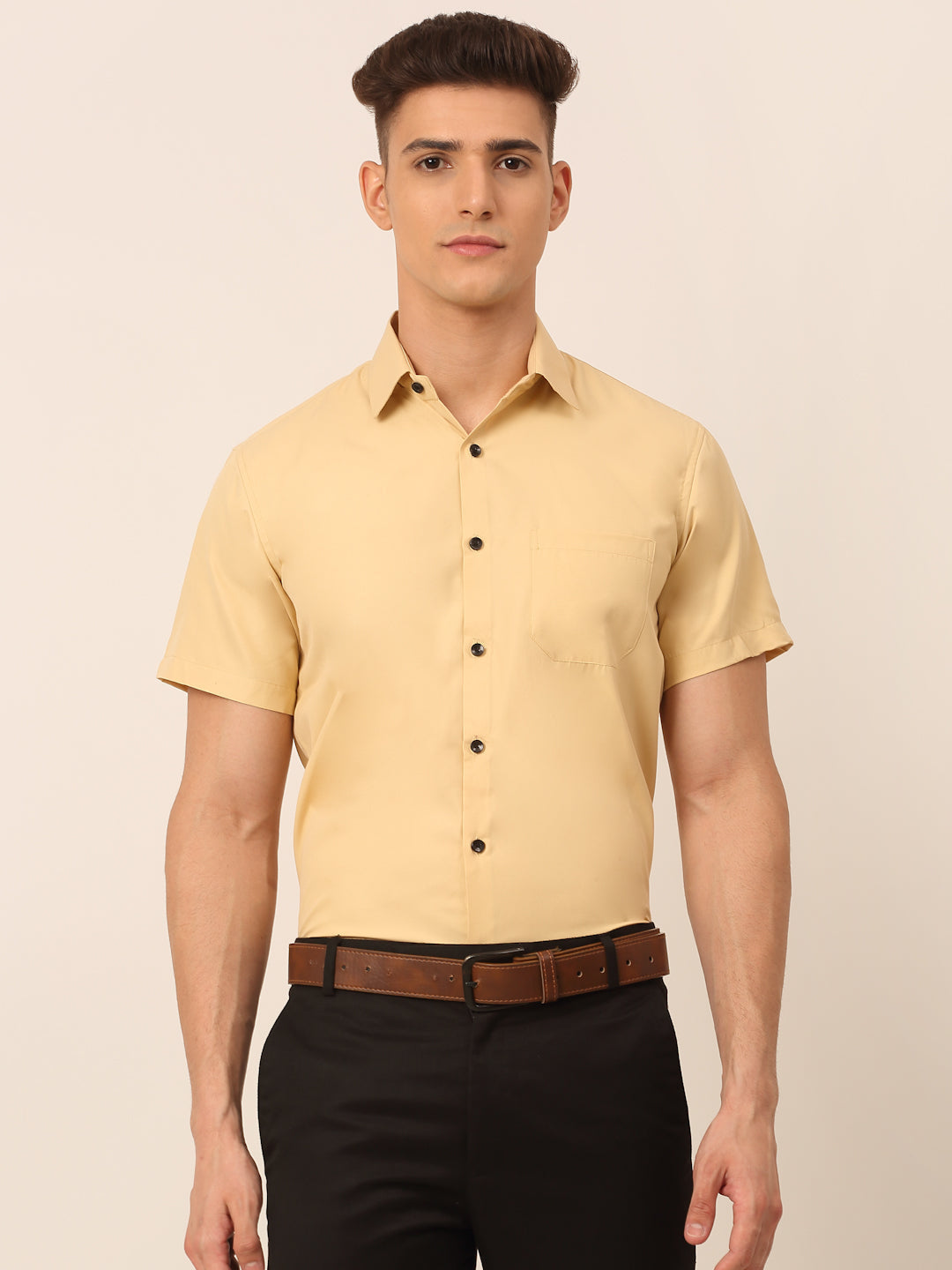 Men's Cotton Half Sleeves Solid Formal Shirts - Taantav