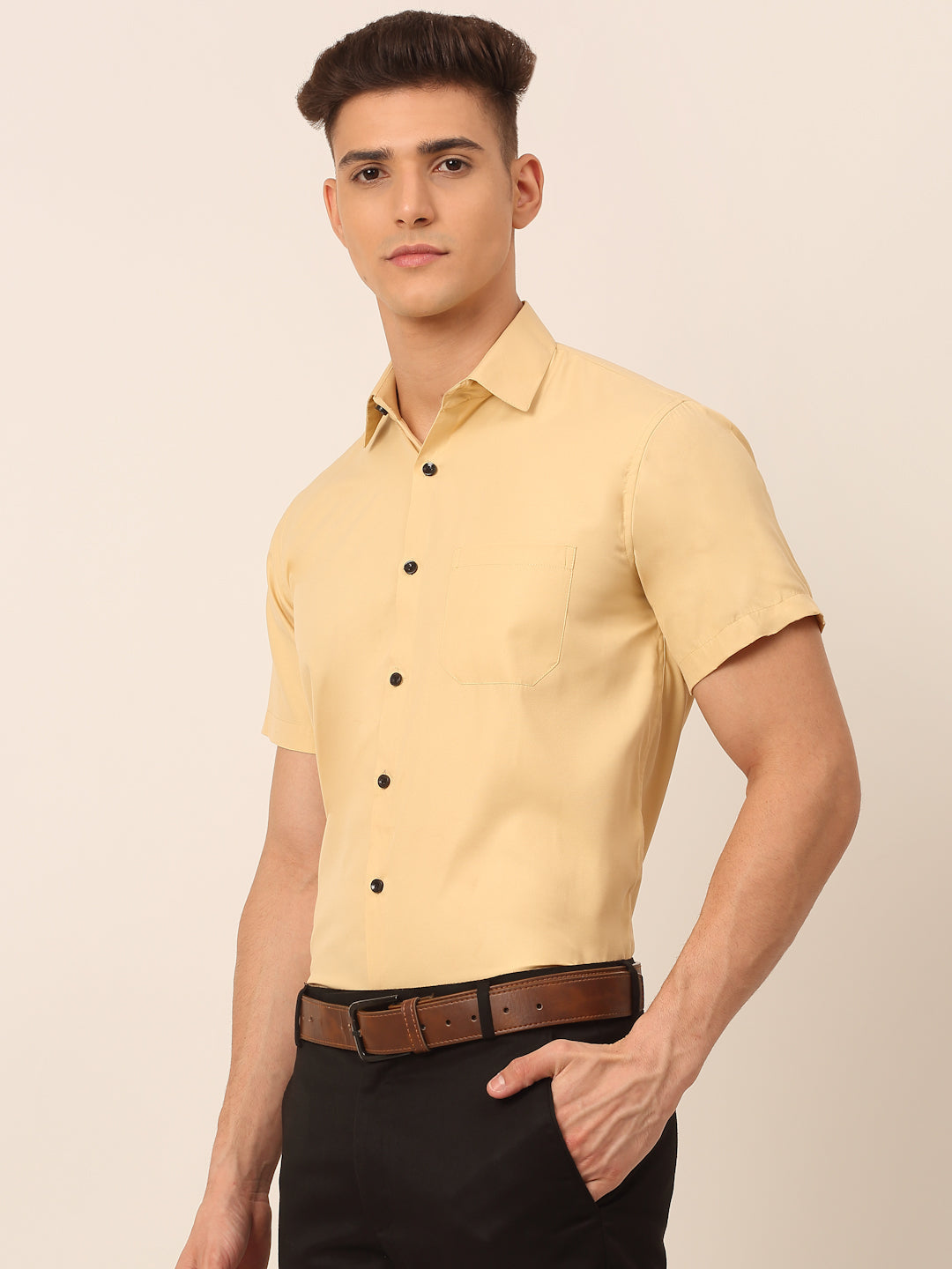 Men's Cotton Half Sleeves Solid Formal Shirts - Taantav