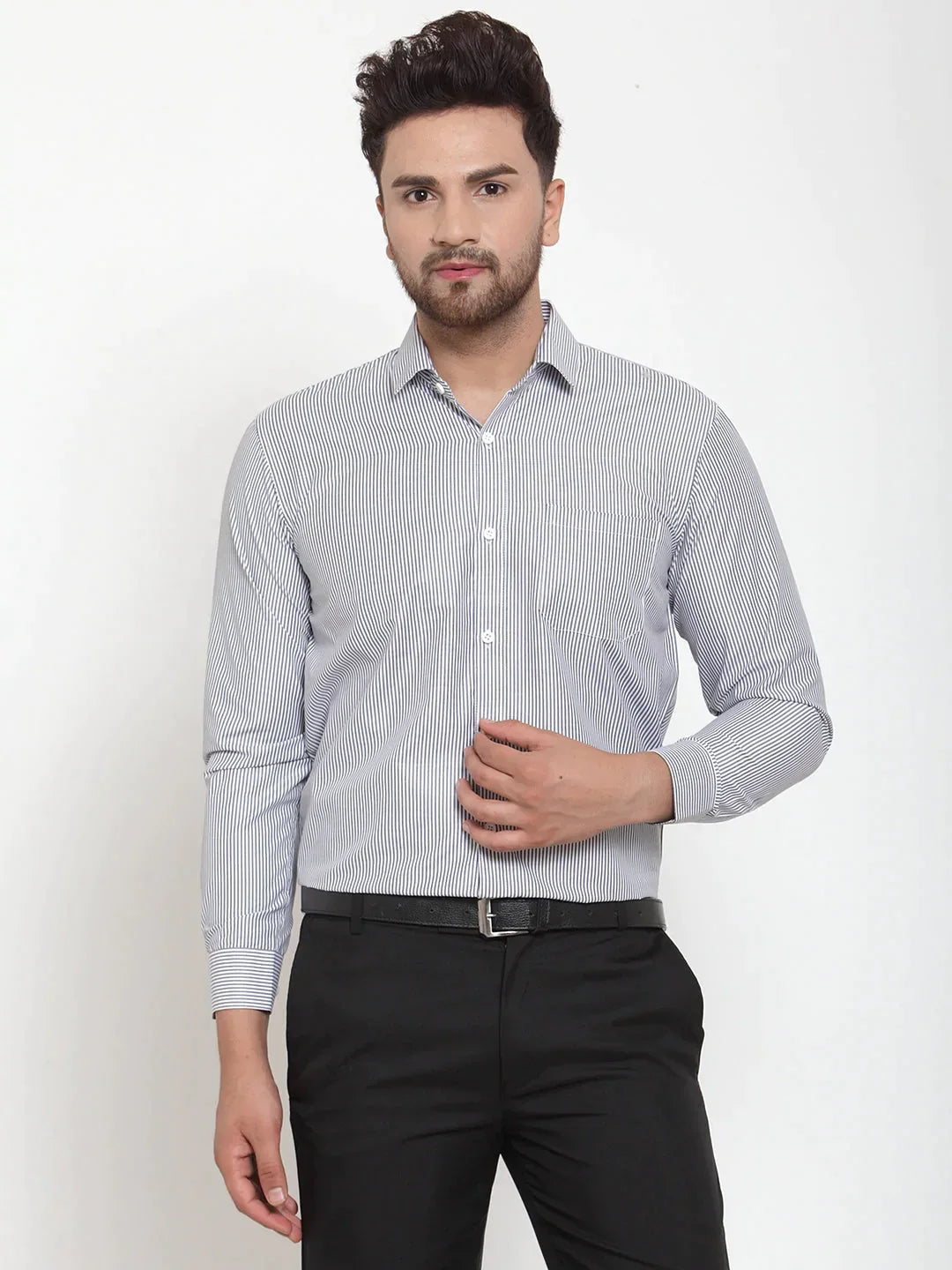 Men's Black Cotton Striped Formal Shirt's - Taantav