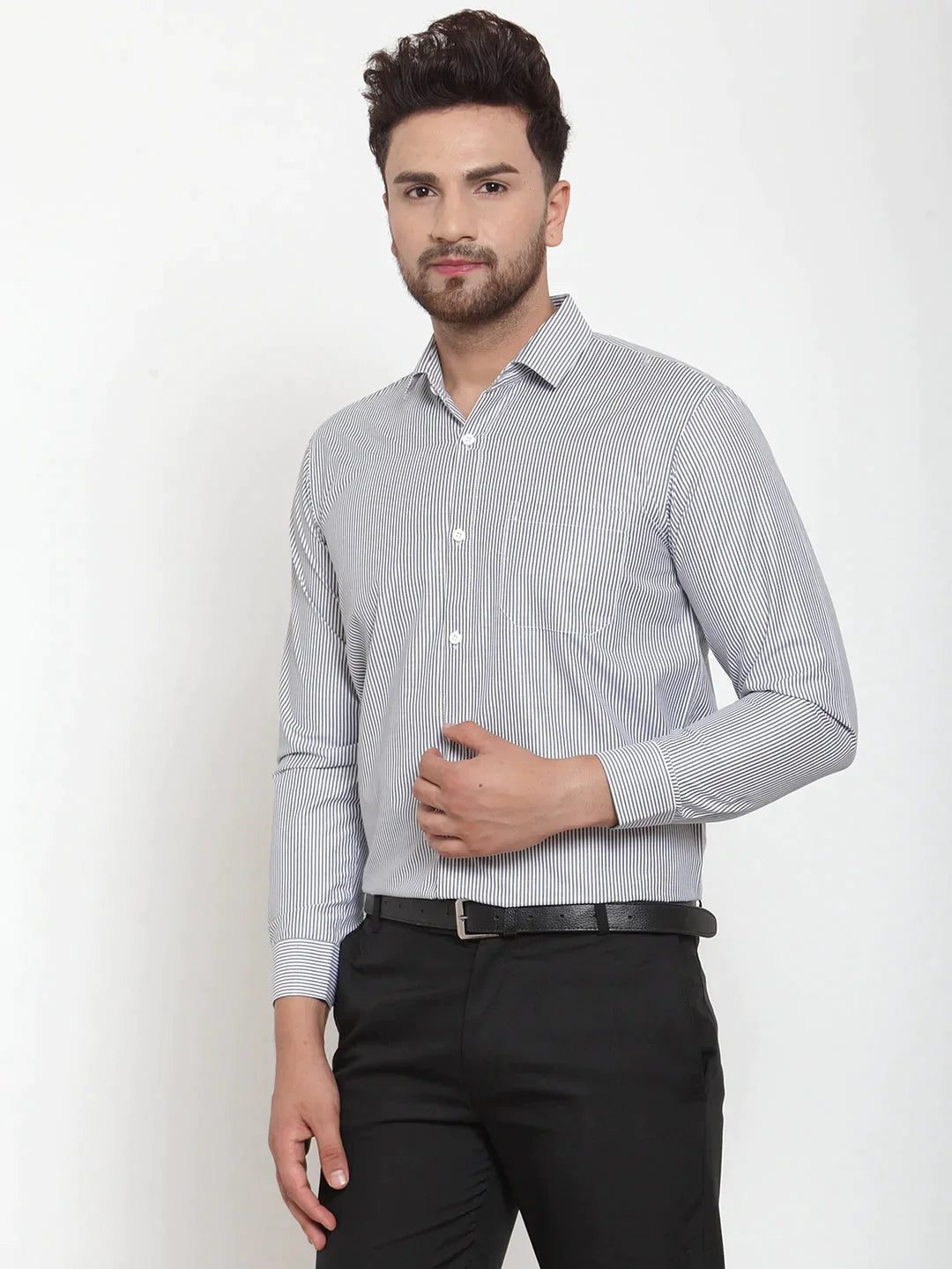 Men's Black Cotton Striped Formal Shirt's - Taantav