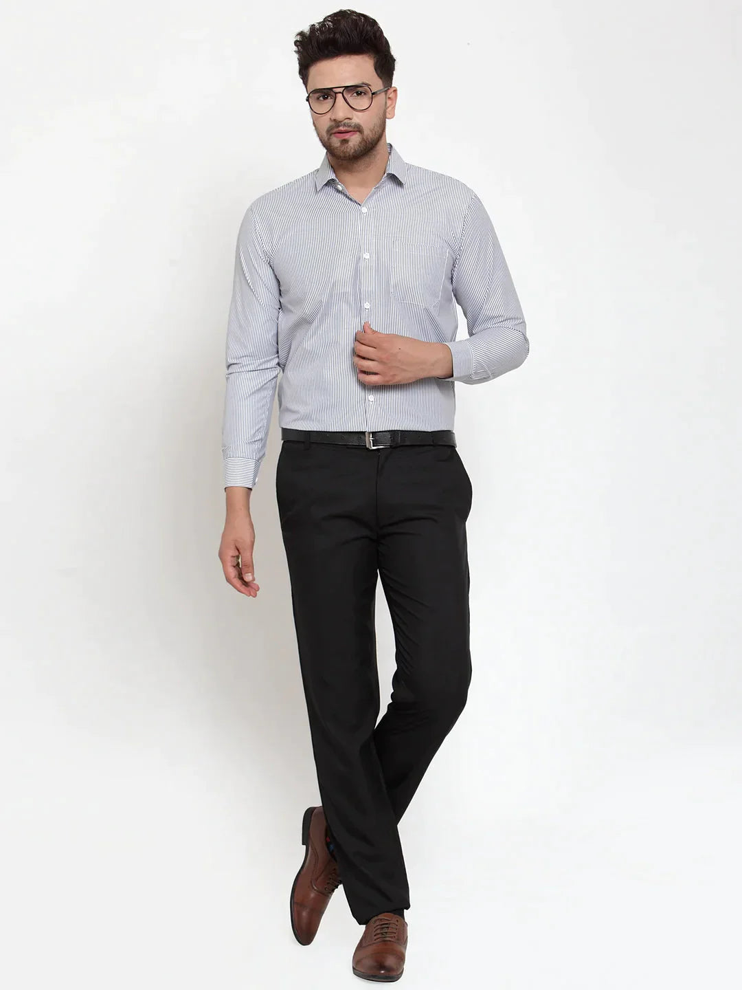 Men's Black Cotton Striped Formal Shirt's - Taantav