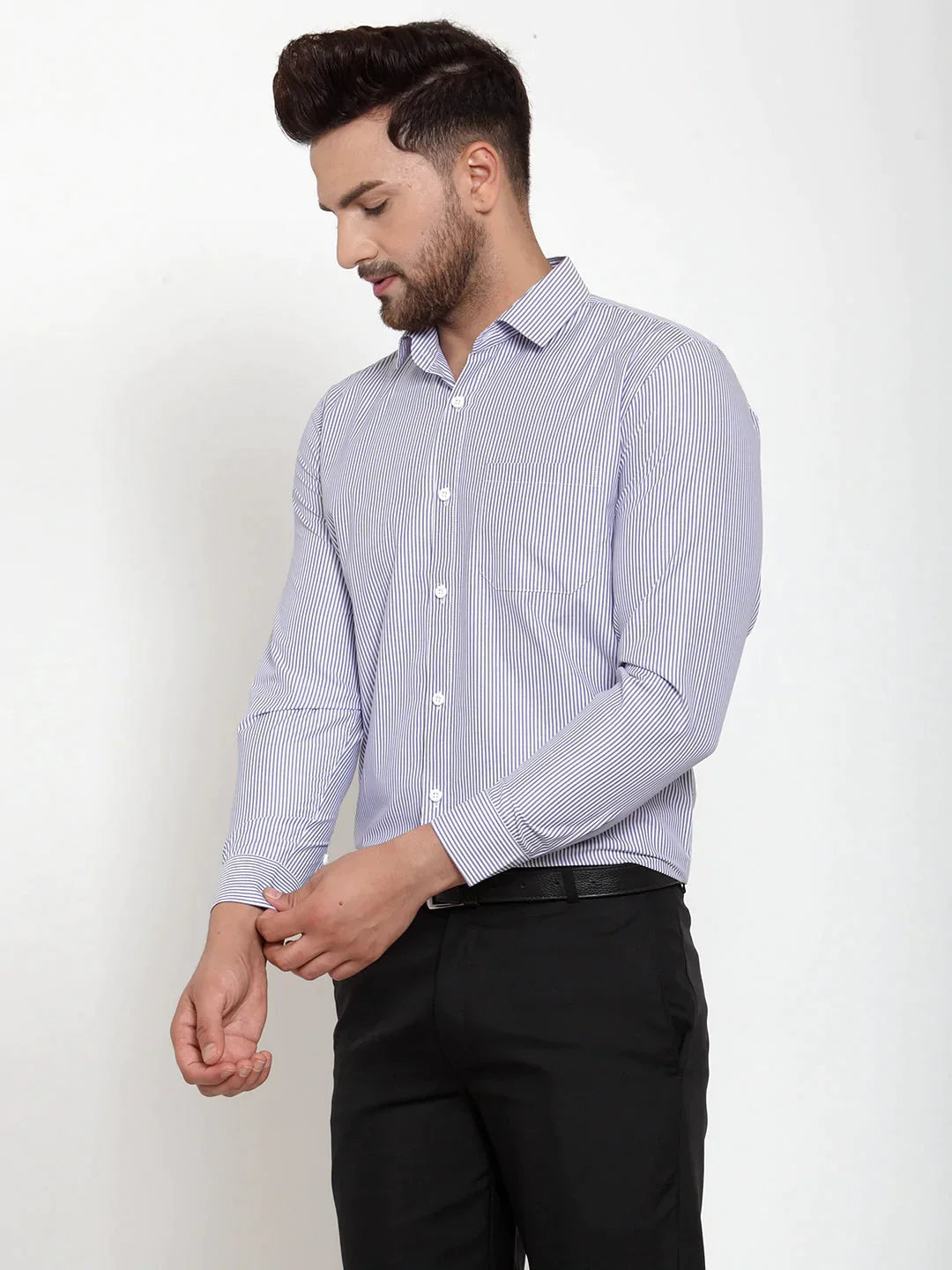 Men's Blue Cotton Striped Formal Shirt's - Taantav