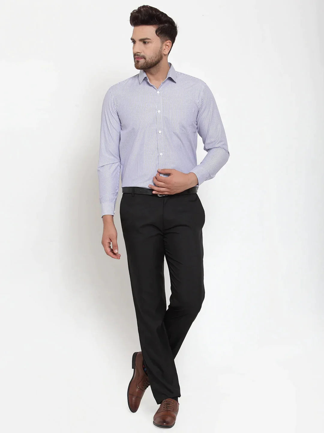 Men's Blue Cotton Striped Formal Shirt's - Taantav