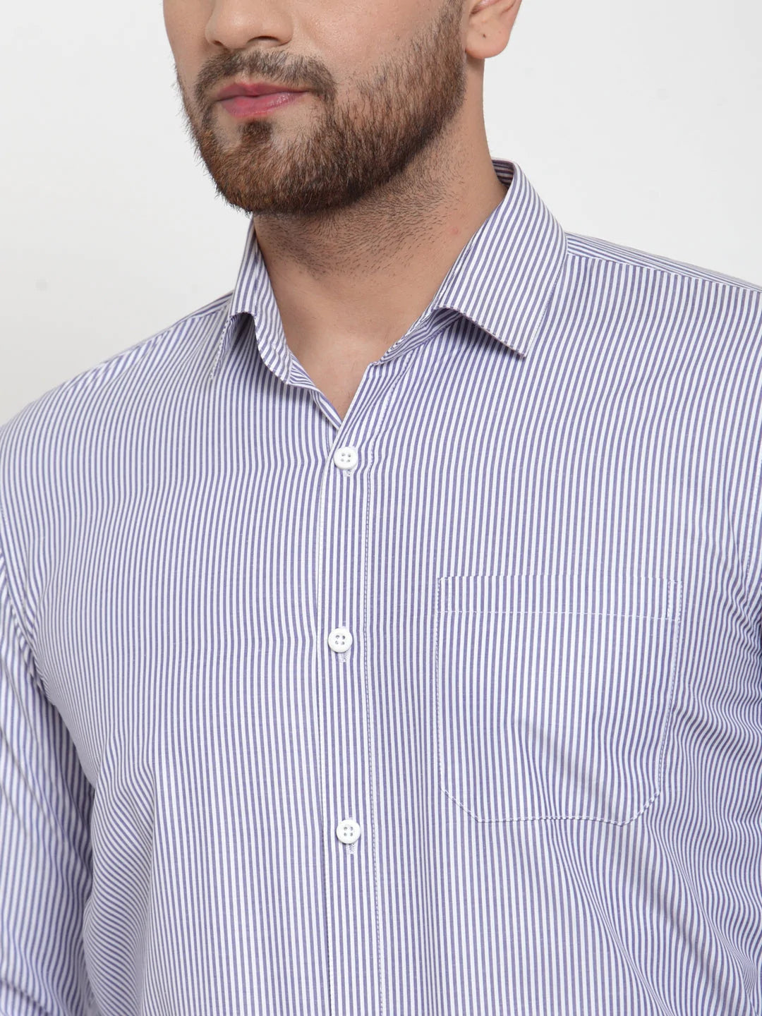 Men's Blue Cotton Striped Formal Shirt's - Taantav