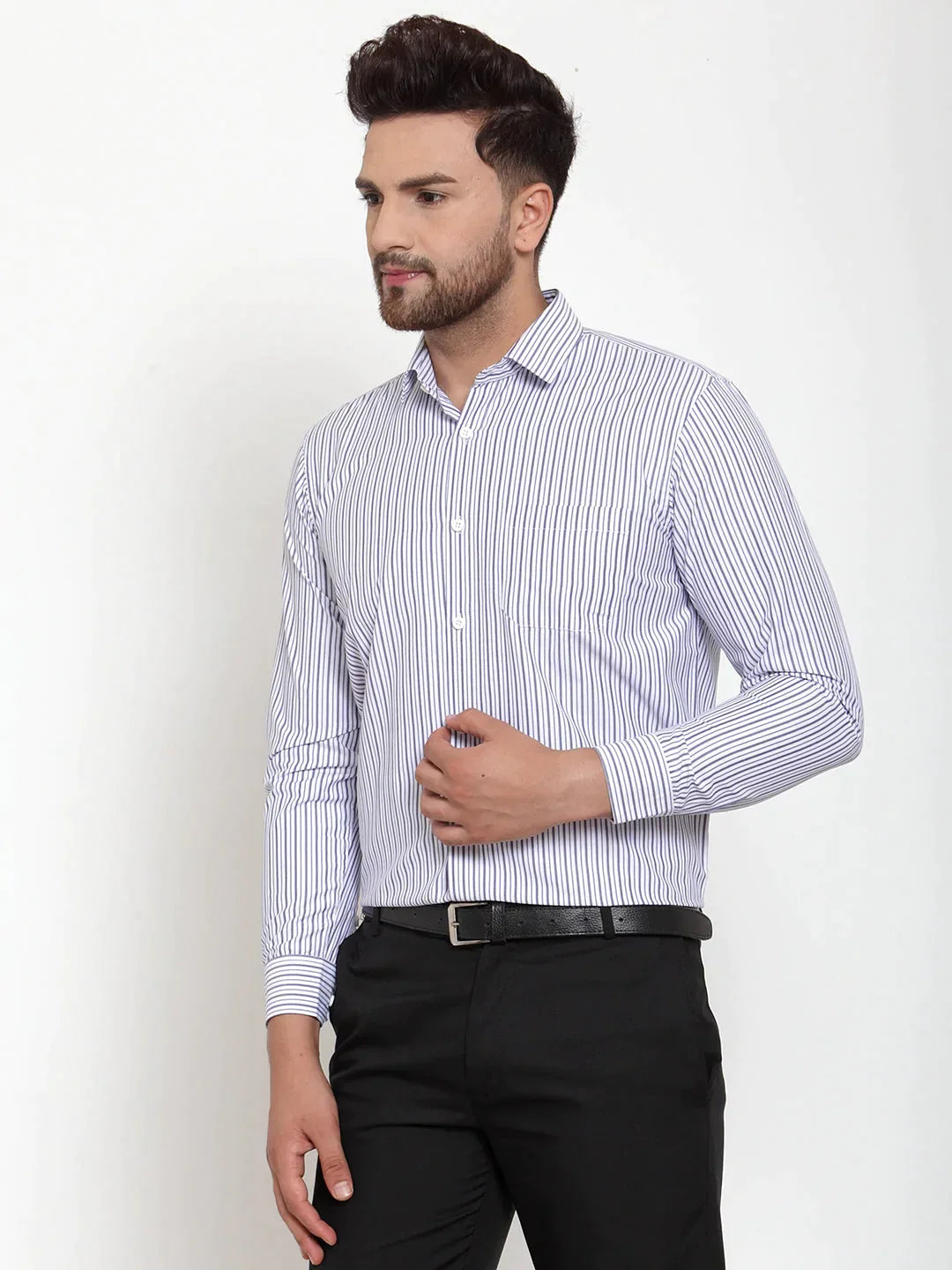 Men's Grey Cotton Striped Formal Shirt's - Taantav