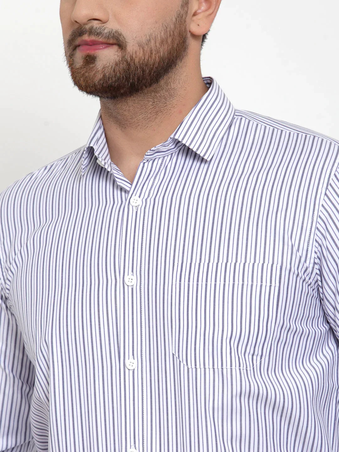 Men's Grey Cotton Striped Formal Shirt's - Taantav