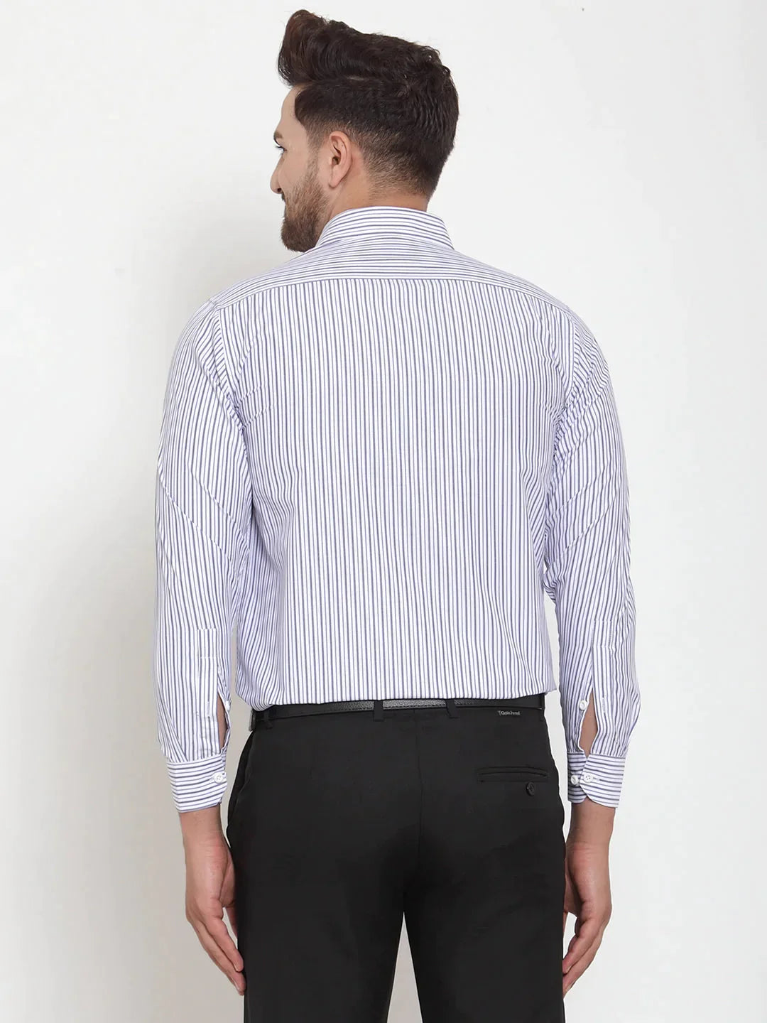 Men's Grey Cotton Striped Formal Shirt's - Taantav