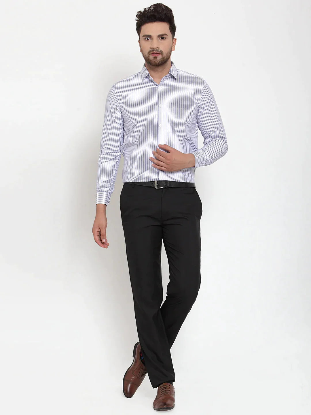 Men's Grey Cotton Striped Formal Shirt's - Taantav