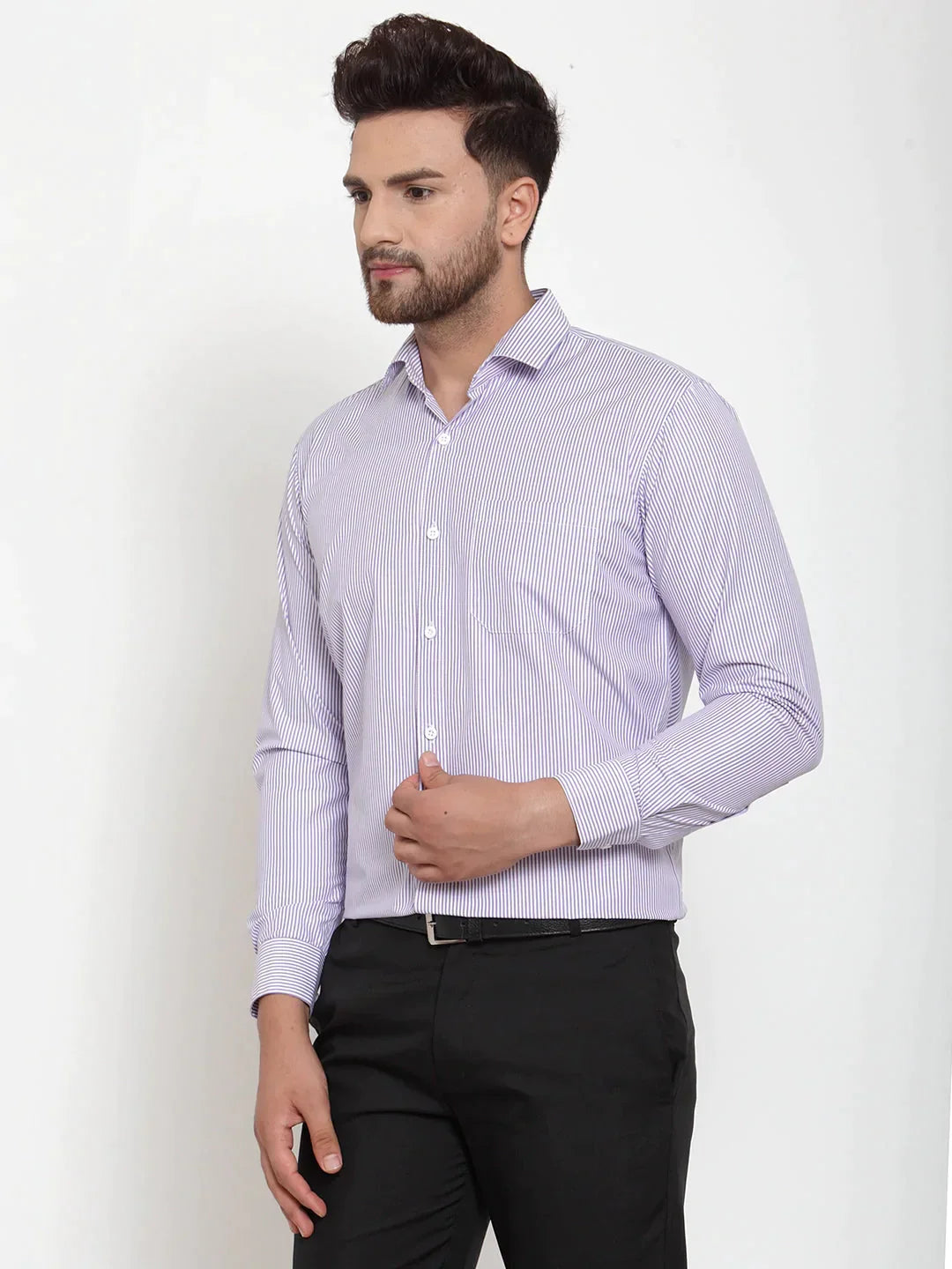 Men's Purple Cotton Striped Formal Shirt's - Taantav