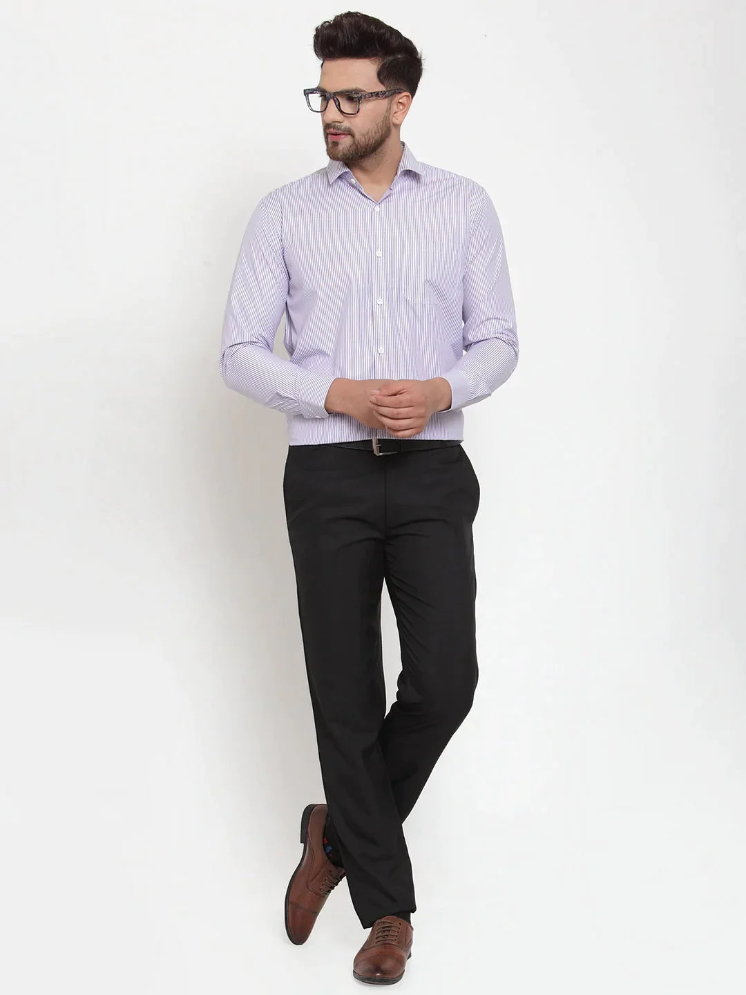 Men's Purple Cotton Striped Formal Shirt's - Taantav