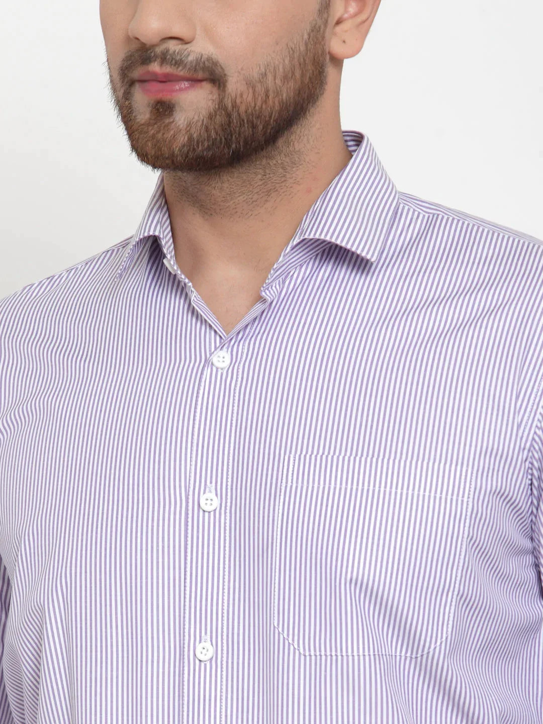 Men's Purple Cotton Striped Formal Shirt's - Taantav