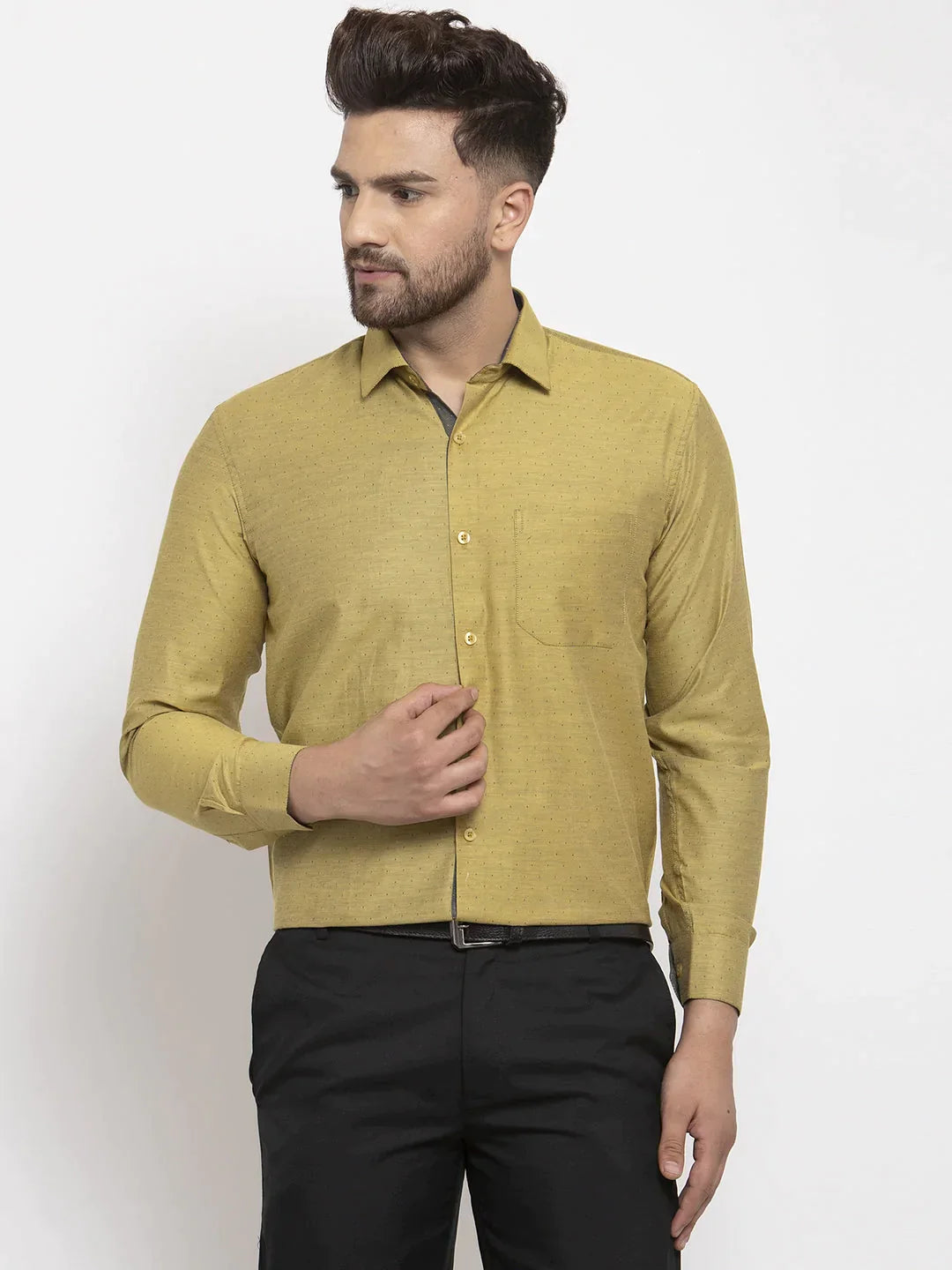 Men's Olive Cotton Polka Dots Formal Shirt's - Taantav