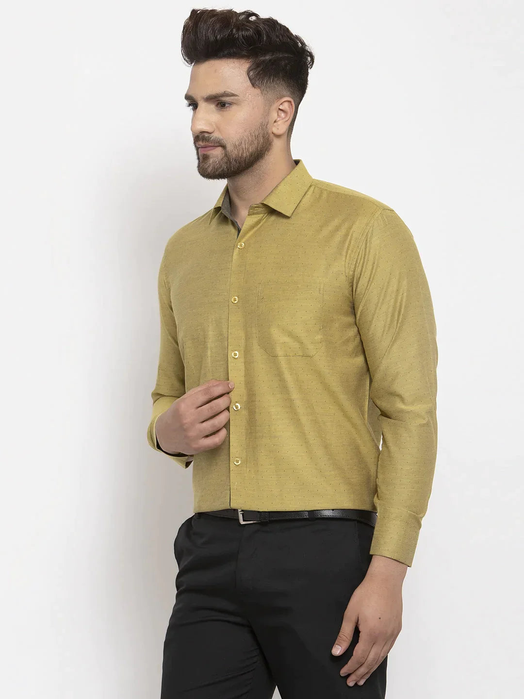 Men's Olive Cotton Polka Dots Formal Shirt's - Taantav