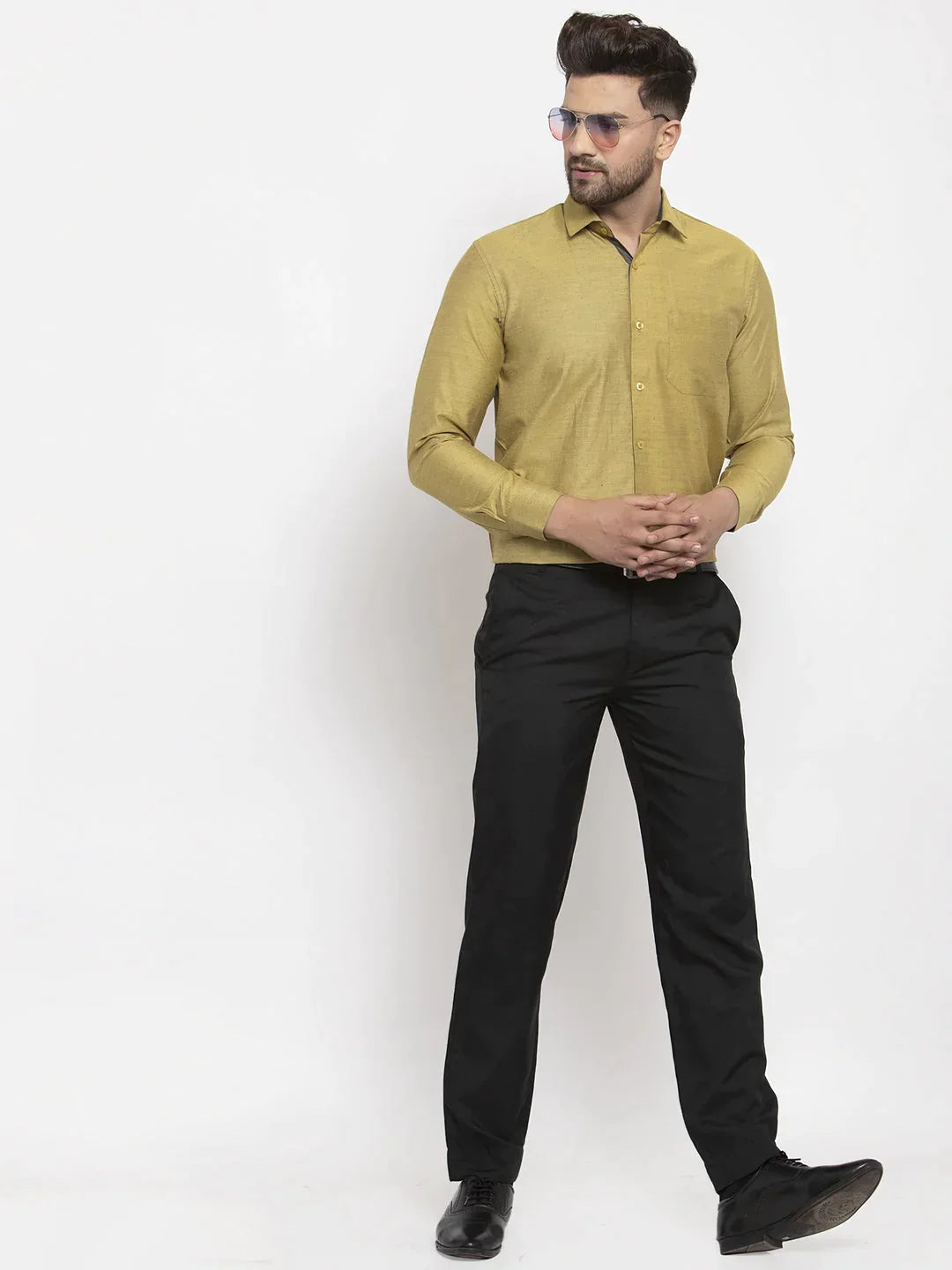 Men's Olive Cotton Polka Dots Formal Shirt's - Taantav