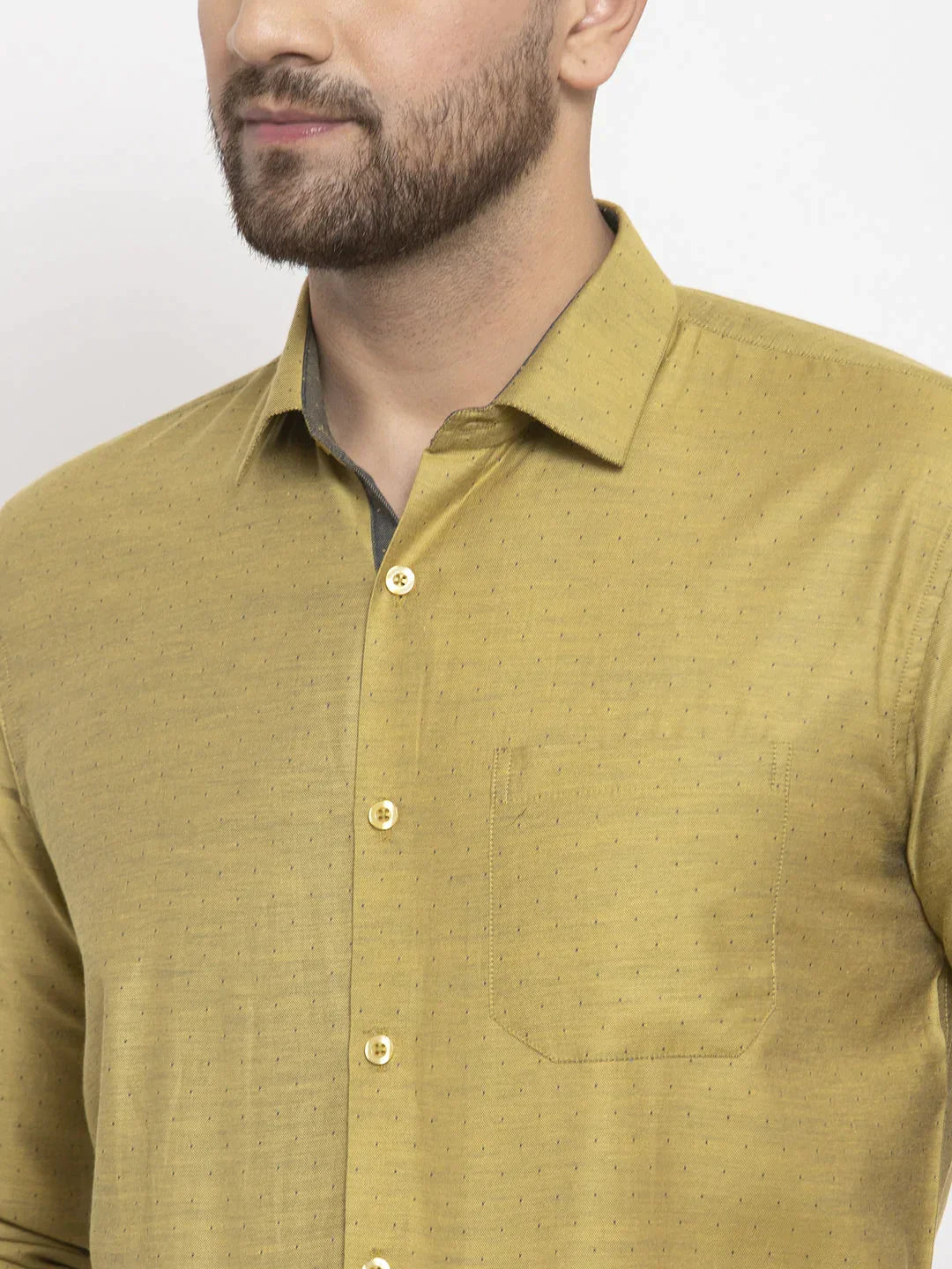 Men's Olive Cotton Polka Dots Formal Shirt's - Taantav