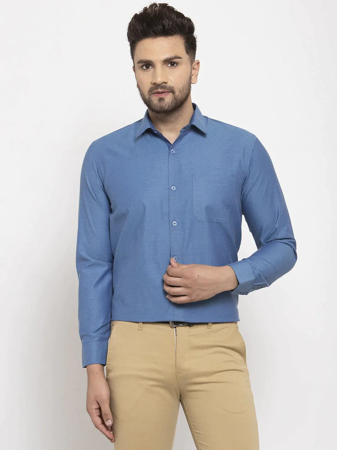 Men's Teal Cotton Polka Dots Formal Shirt's - Taantav