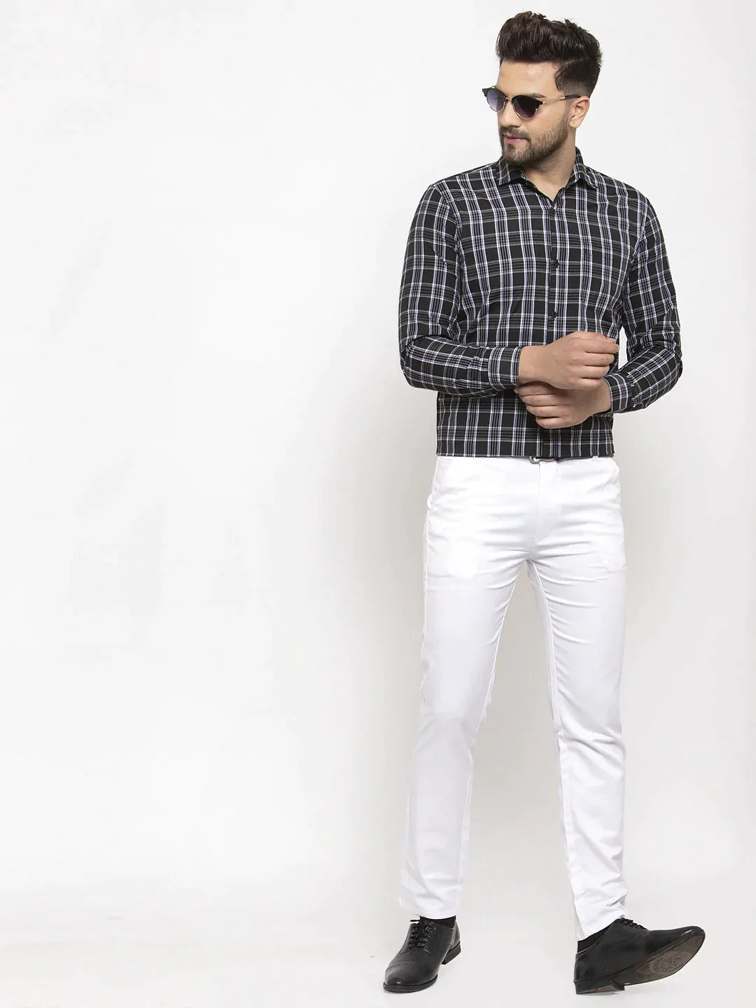 Men's Black Cotton Checked Formal Shirt's - Taantav