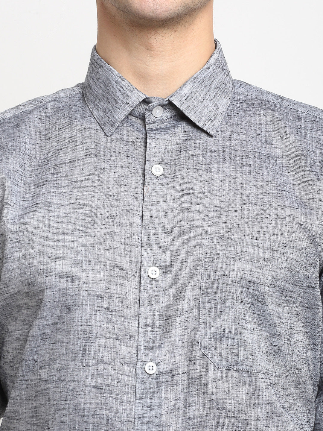 Men's Grey Solid Cotton Formal Shirt - Taantav