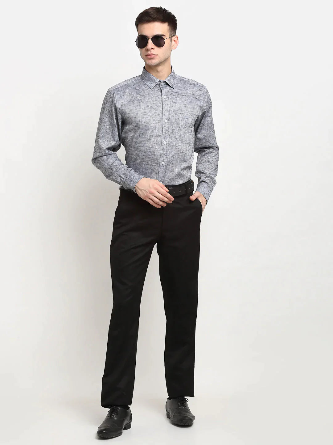 Men's Grey Solid Cotton Formal Shirt - Taantav