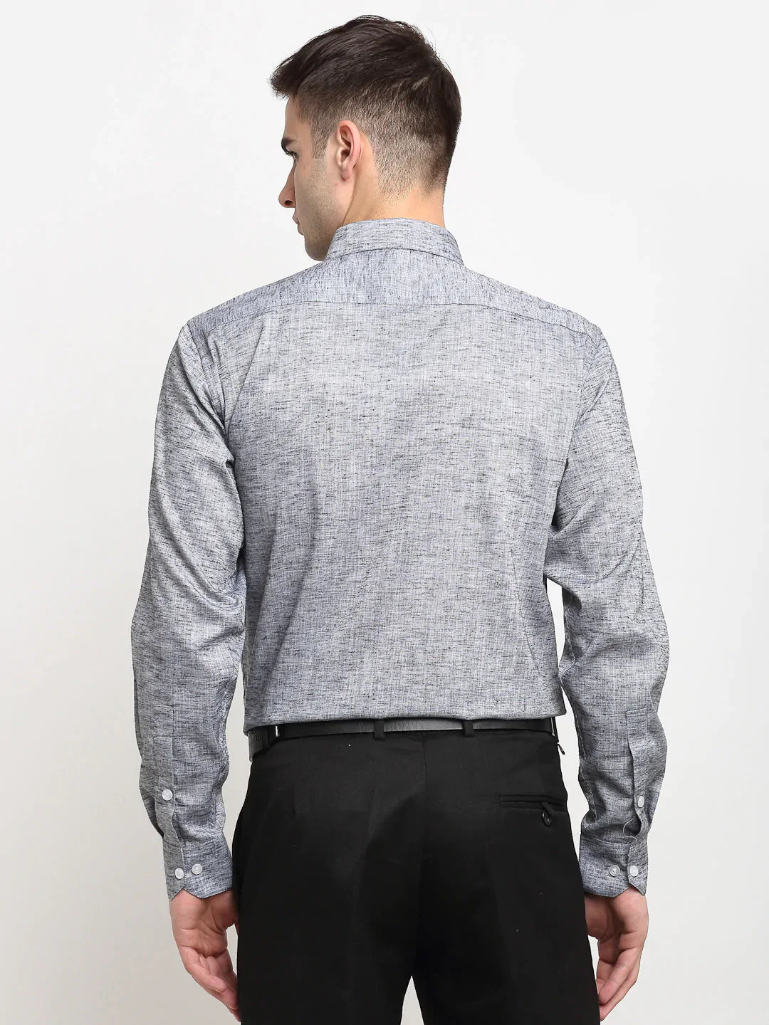 Men's Grey Solid Cotton Formal Shirt - Taantav