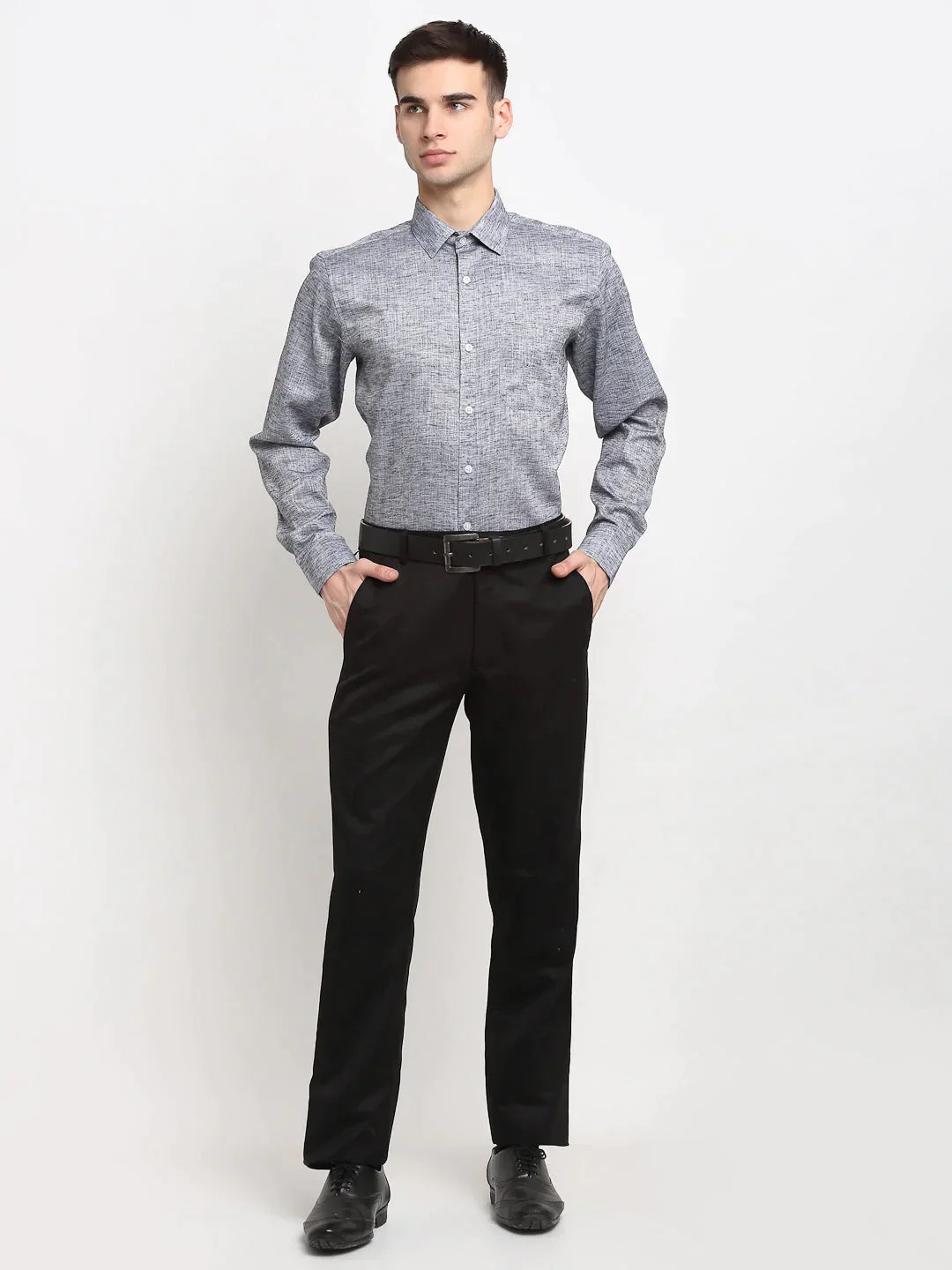 Men's Grey Solid Cotton Formal Shirt - Taantav